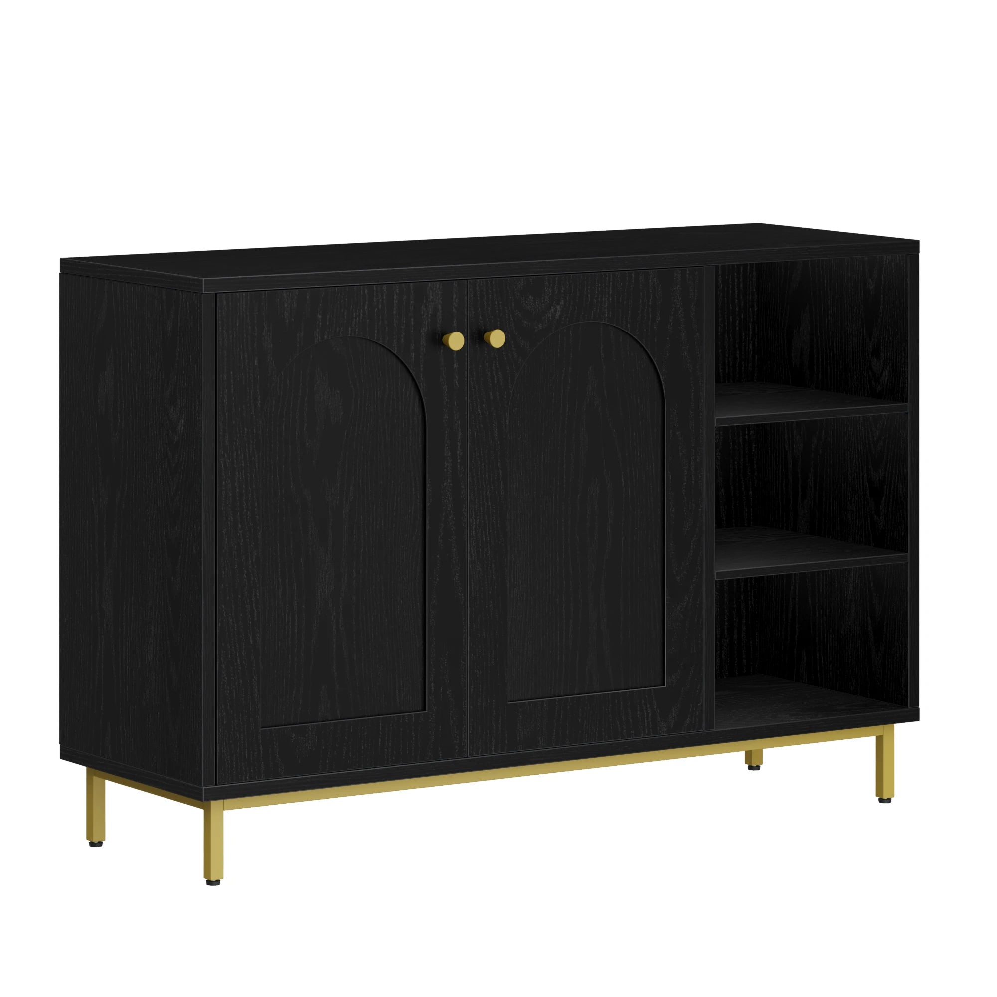 Badkamerkast met Deuren en Open Vakken – Moderne Witte Opbergkast met Verstelbare Plank en Gouden Poten – Multifunctionele Kast voor Badkamer, Woonkamer of Hal