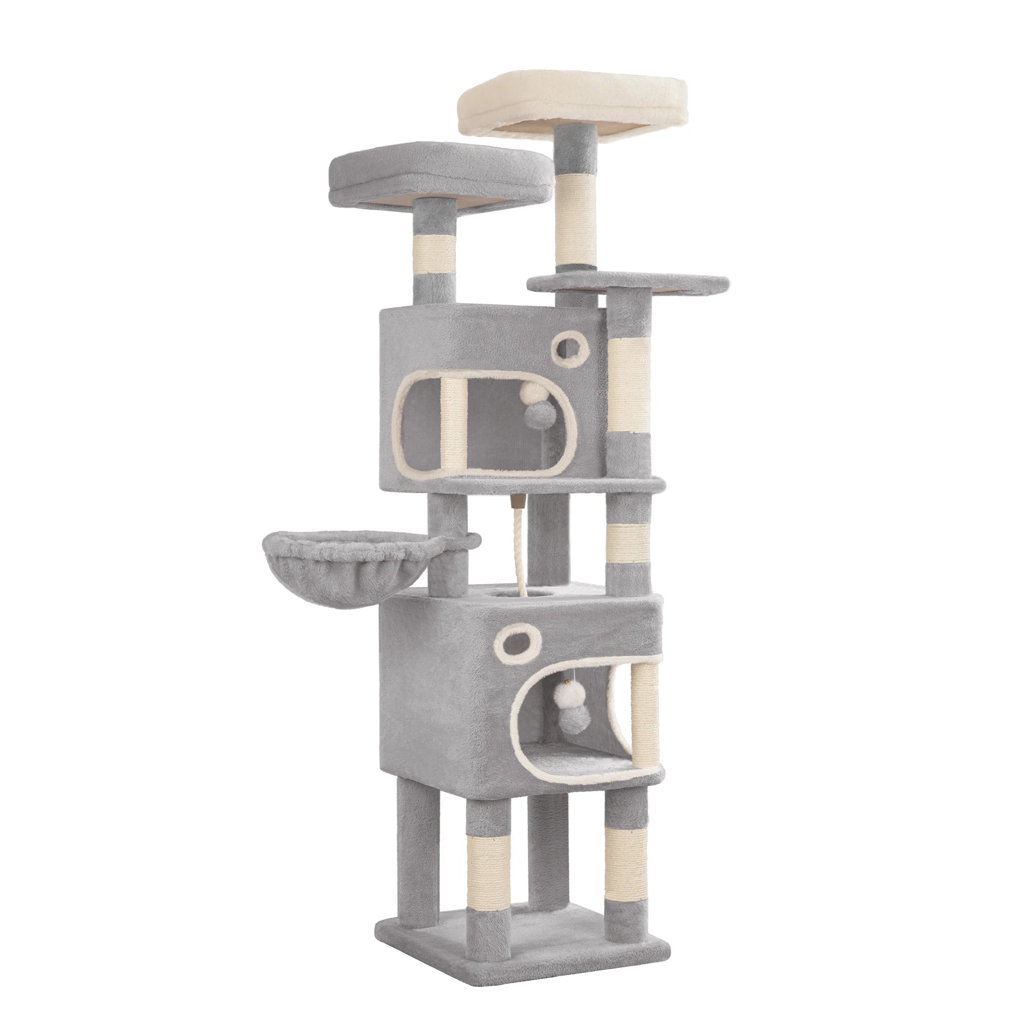 Kattenkrabpaal 159 cm met Meerdere Niveaus – Grote Kattenboom met 2 Huisjes, Platforms, Mand & Sisal Krabpalen voor Binnenkatten