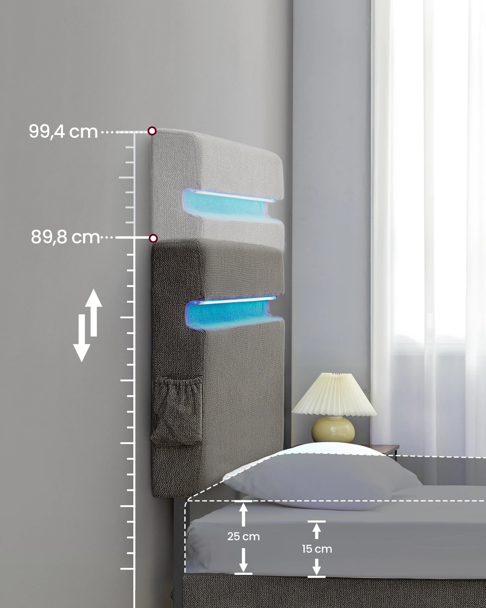 Gestoffeerd Bed met LED Verlichting – USB & Type-C Oplaadpoort, Modern Design met Opbergruimte