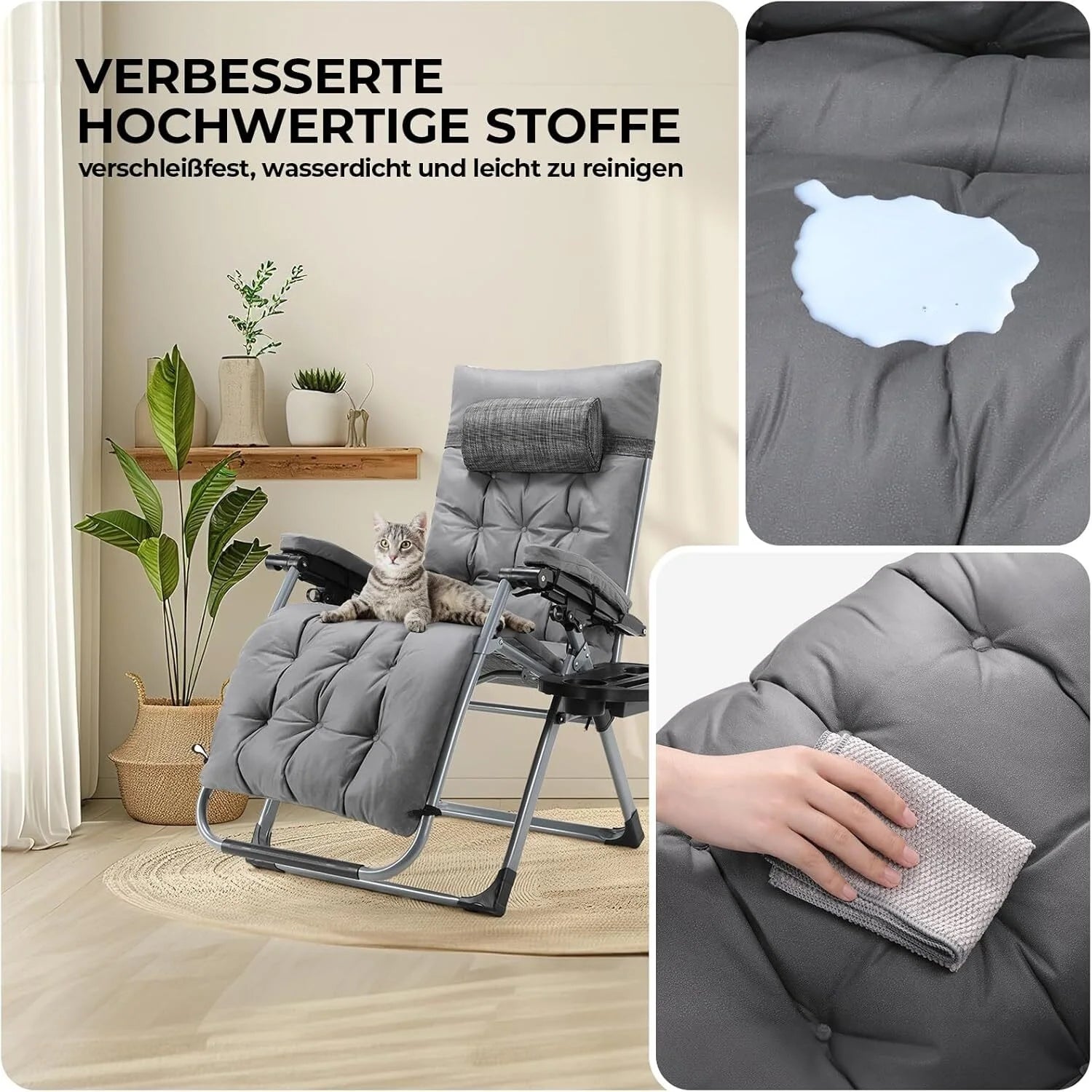 Opvouwbare Zero Gravity Lounge Stoel XXL – Verstelbare Tuinligstoel met Kussen en Bekerhouder – Belastbaar tot 160 kg