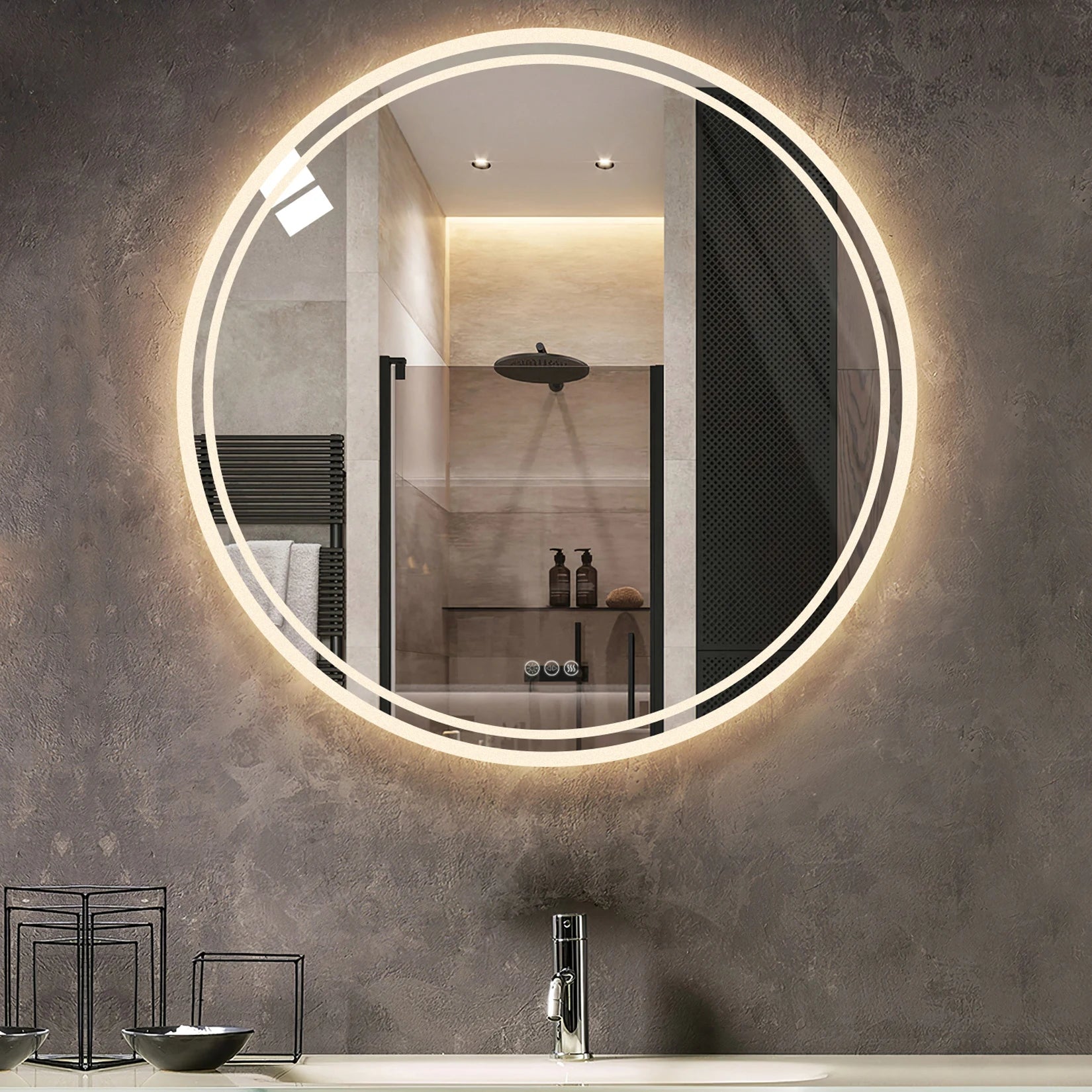 LED Badkamerspiegel Rond – Dimbaar met Anti-Condens, 3 Lichtkleuren & Touch Sensor IP65 Waterdicht