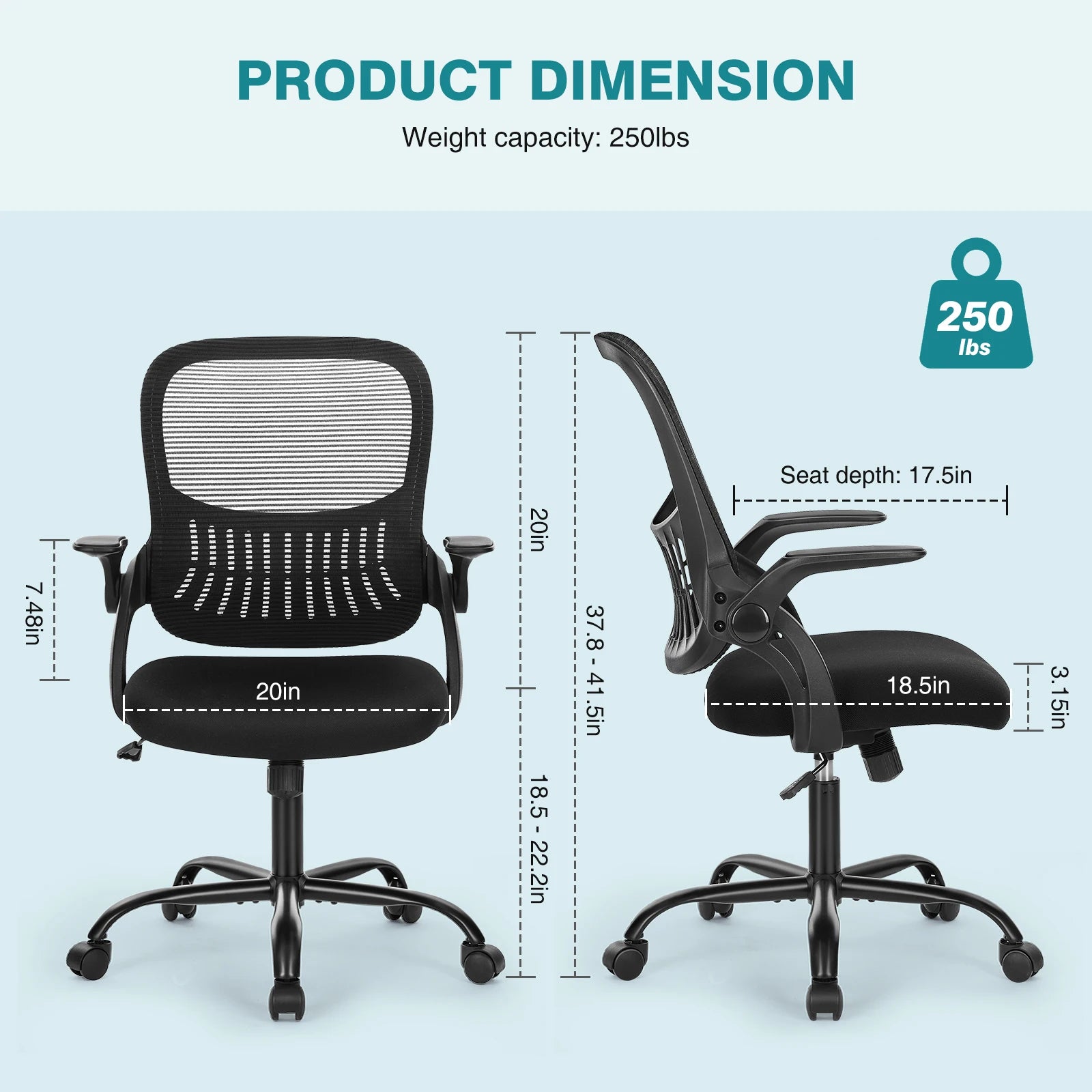 Ergonomische Mesh Bureaustoel – Comfortabele Kantelbare Bureaustoel met Lendensteun en Wielen