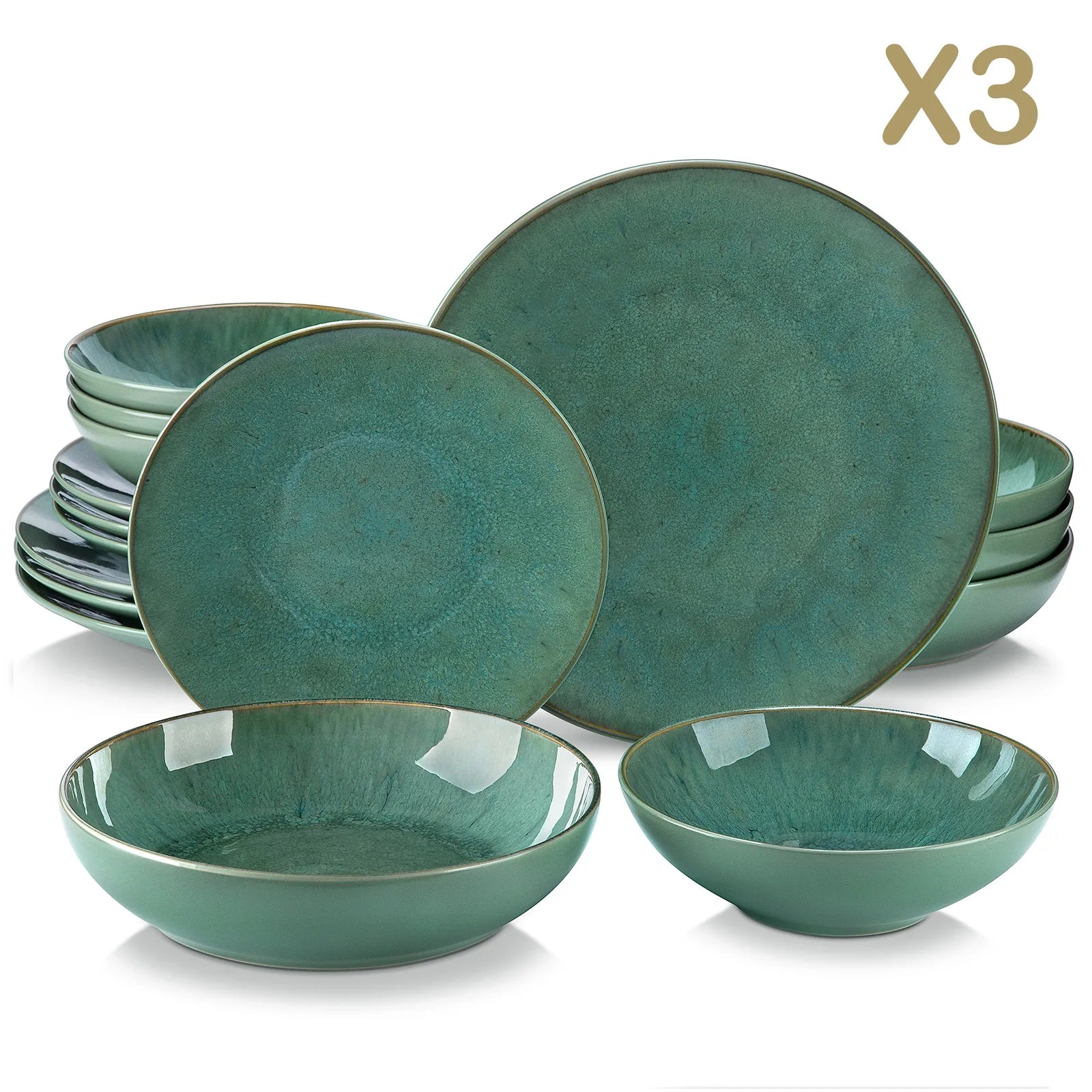 Servies Set 16-48 Delig – Modern Steengoed Servies voor 4 tot 12 Personen - Groen