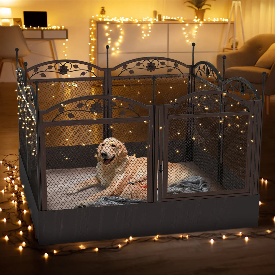 8-Delige Hondenren voor Puppy’s – Zware Metalen Puppyren met Deur & Waterdichte Mat – Opvouwbaar Hondenhek voor Binnen en Buiten