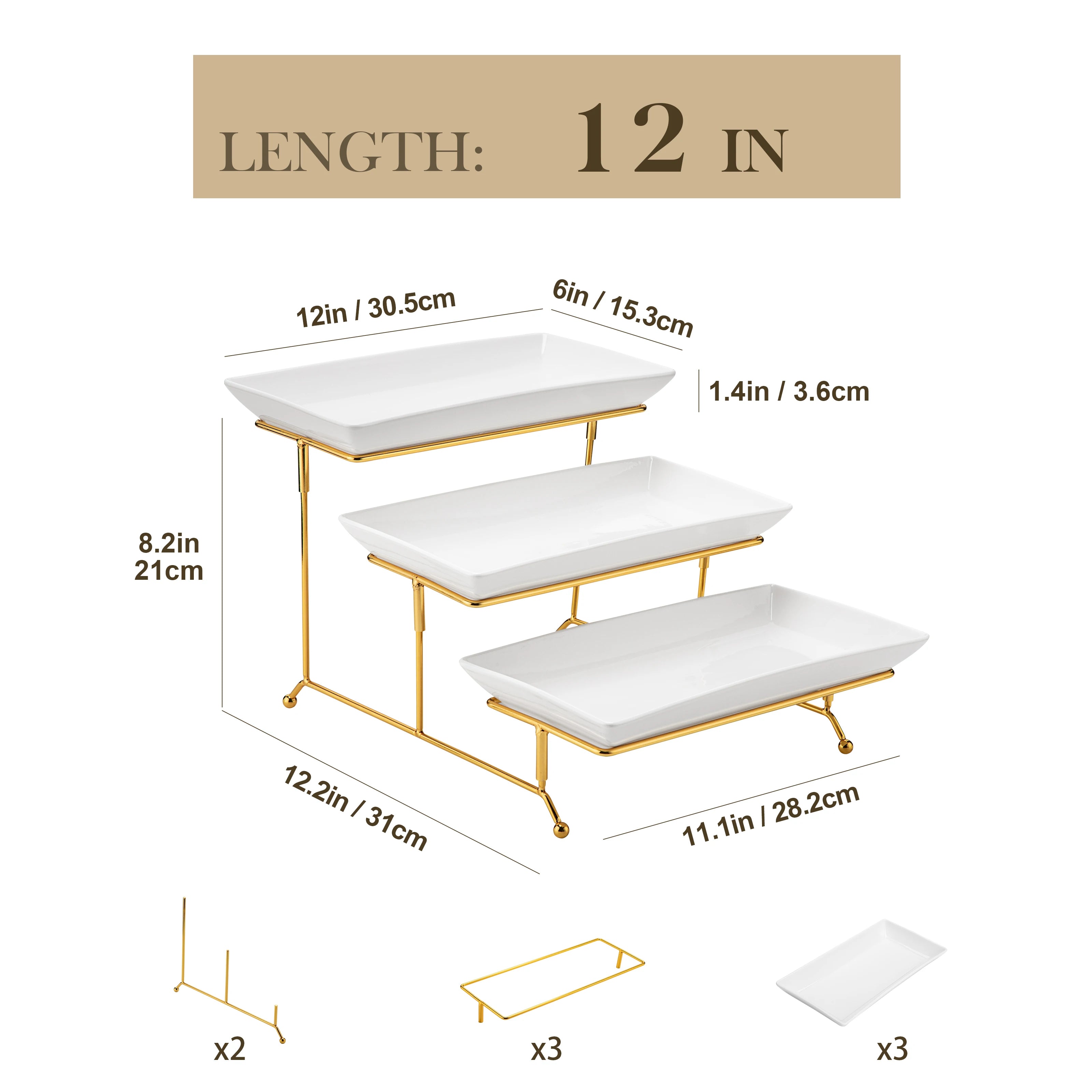 3-Laags Porseleinen Serveerschaal met Gouden Rand – Luxe Etagère voor High Tea, Buffet & Feest