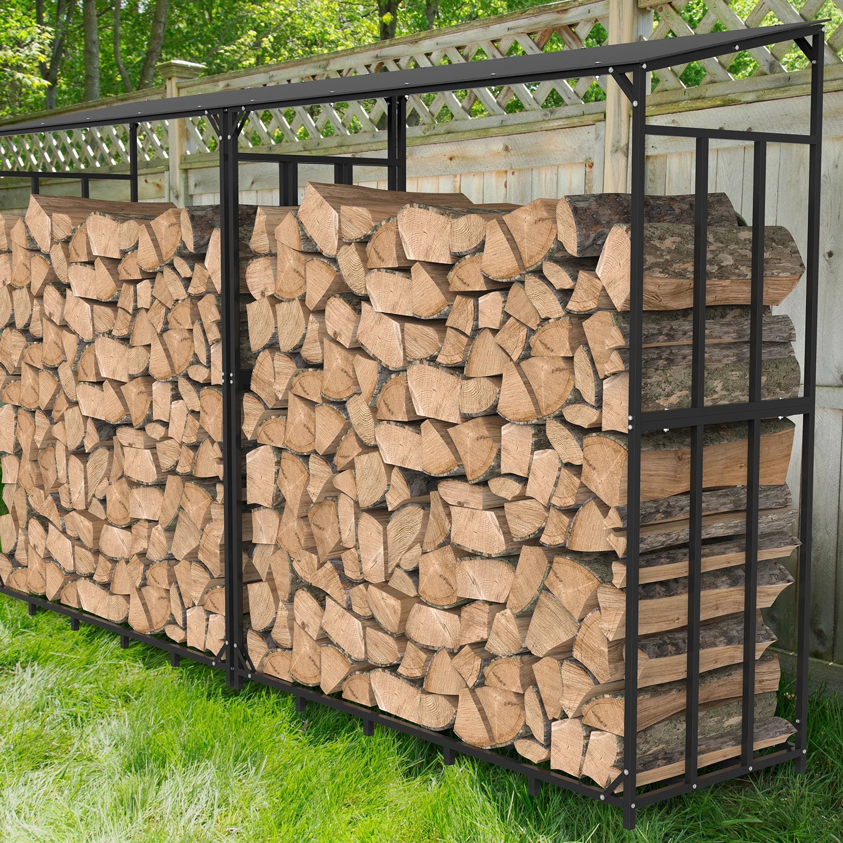 XXL Metalen Haardhoutrek met Dak en Beschermhoes – Heavy Duty Houtopslag voor Buiten, Tuin en Terras