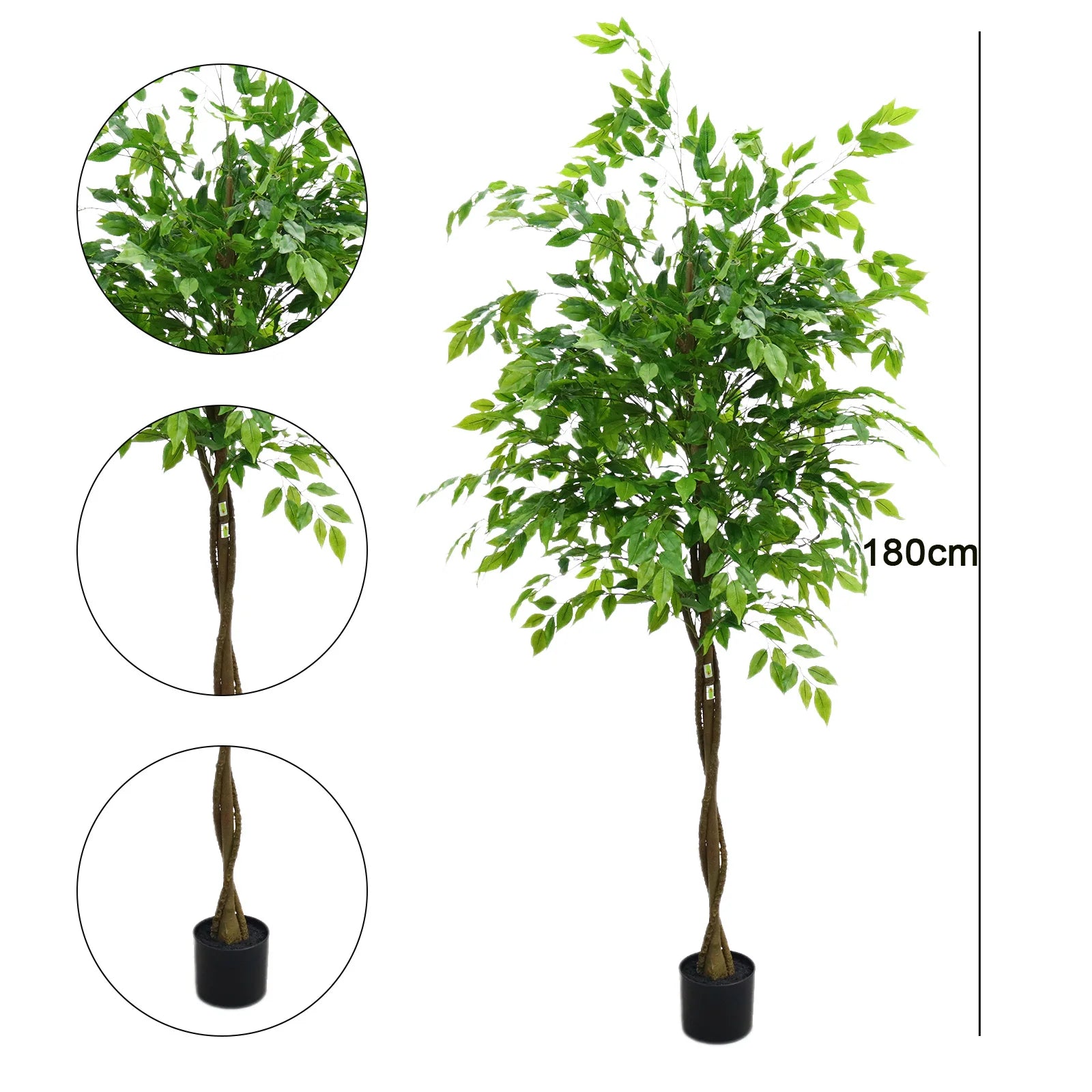 Kunstmatige Ficusboom 160–180 cm – Grote Nep Boom voor Binnen & Overdekt Buiten – Realistische Kunstplant Woonkamer & Kantoor