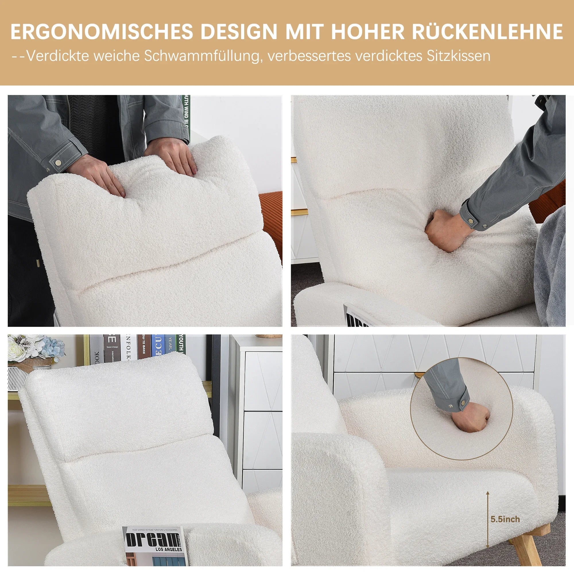 Fluwelen ergonomische schommelstoel – Luxe relaxstoel met comfortabele bekleding en stevig frame