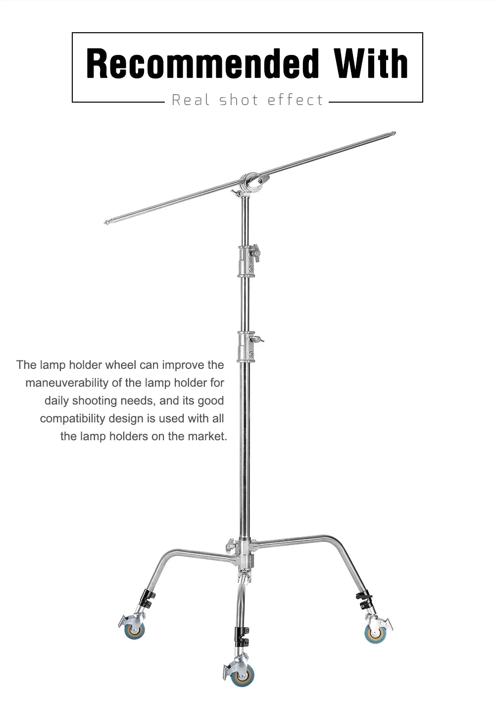 Opvouwbaar RVS Lichtstatief 2,6M – Professioneel Driepoot C-Stand Statief met Dwarsbalk en Klemmen voor Fotografie en Studioverlichting