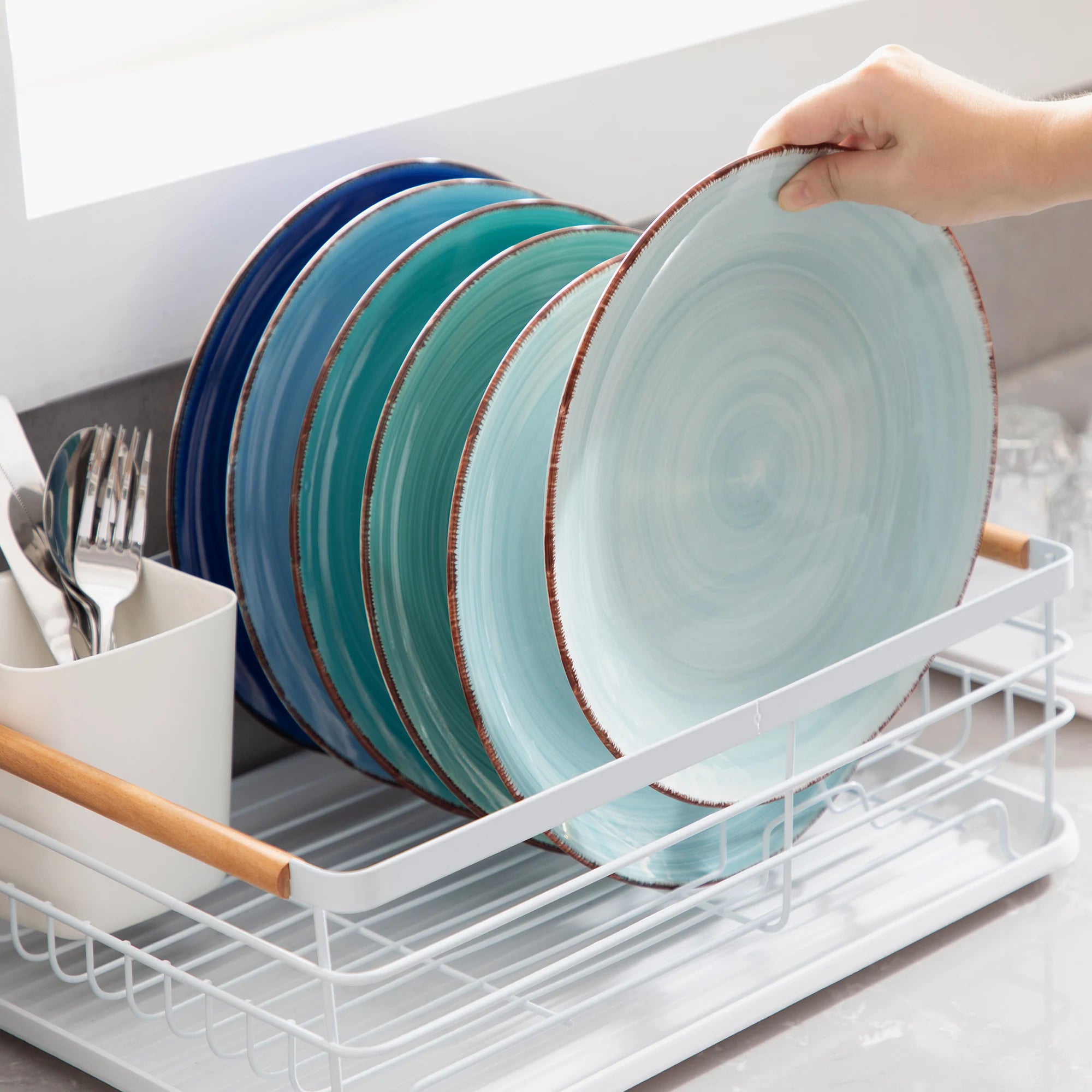 Dinerbord Set 6 Stuks 26,5 cm – Handgeschilderd Keramiek Servies – Rustieke Blauwe Borden