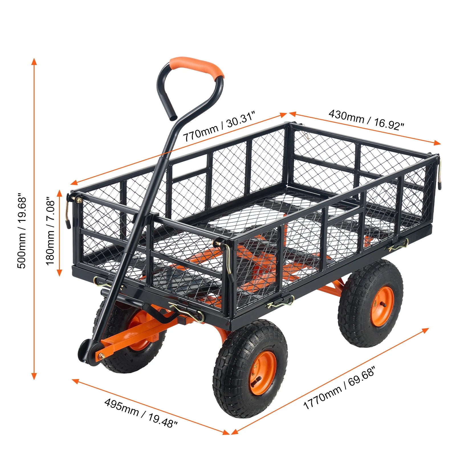 Tuinkar Metalen Kiepwagen 400 kg – Stevige Tuinwagen met 360° Wielen en Afneembare Zijpanelen