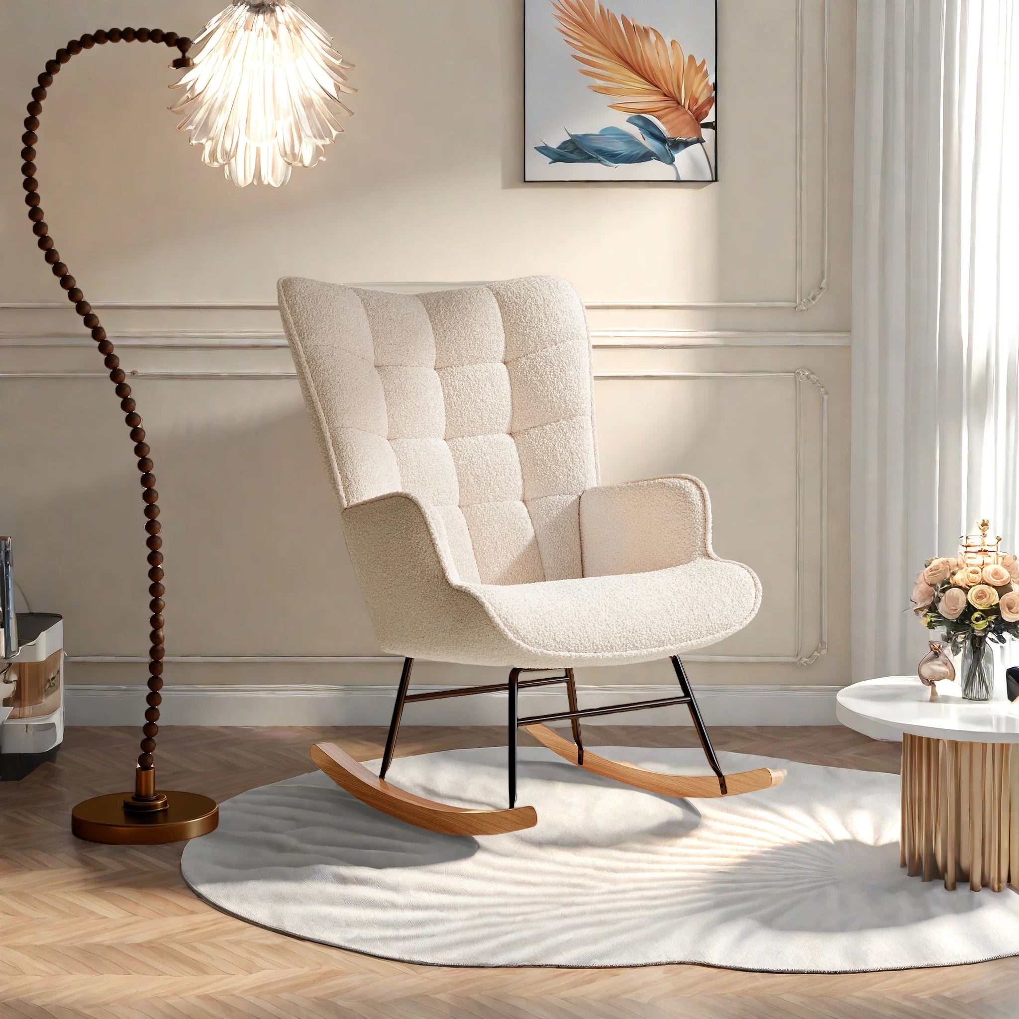 Moderne zachte pluche schommelstoel met armleuningen – comfortabele woonkamer stoel