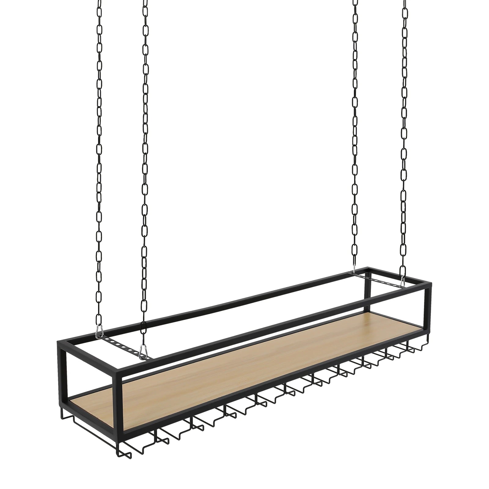Vintage Plafond Wijnrek met Glazenhouder – Hangend Wijnrek Industrieel Zwart voor Keuken & Home Bar