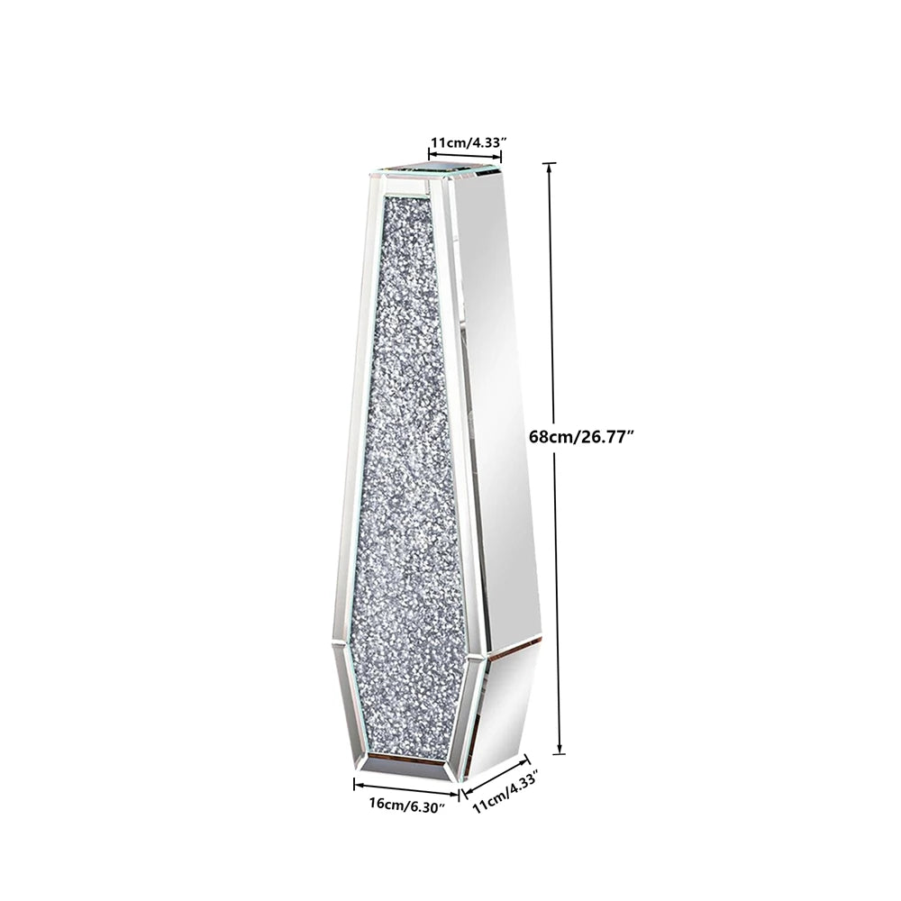 Luxe Zilveren Vloervaas met Diamant Design – Grote Glazen Kristal Bloemenvaas – Modern & Hotel Chique Interieur