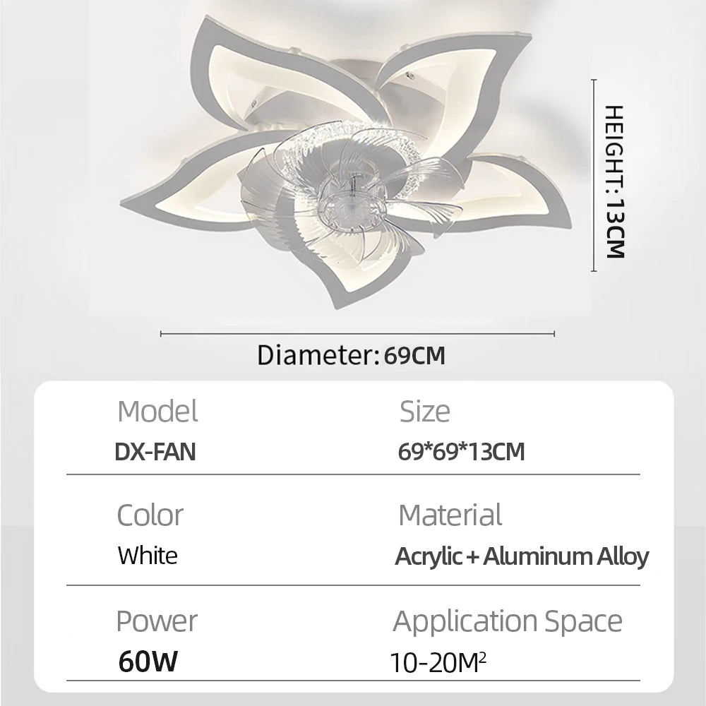 Moderne LED Plafondlamp met Ventilator en Afstandsbediening – Dimbare Lotus Plafondlamp met App voor Woonkamer, Slaapkamer & Keuken