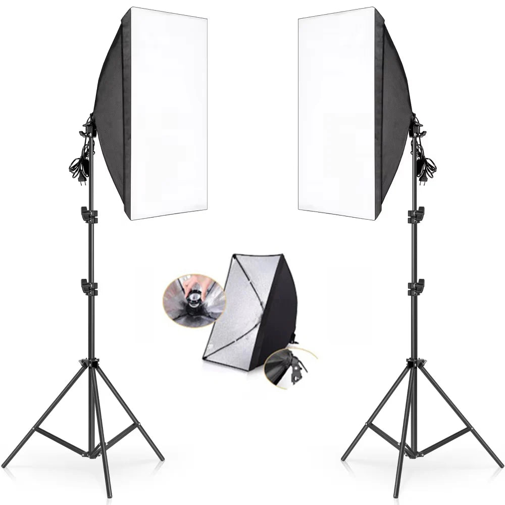 Professionele Fotostudio Softbox Set 2x 50x70 cm LED met Verstelbaar Statief – Studioverlichting voor Fotografie en Video