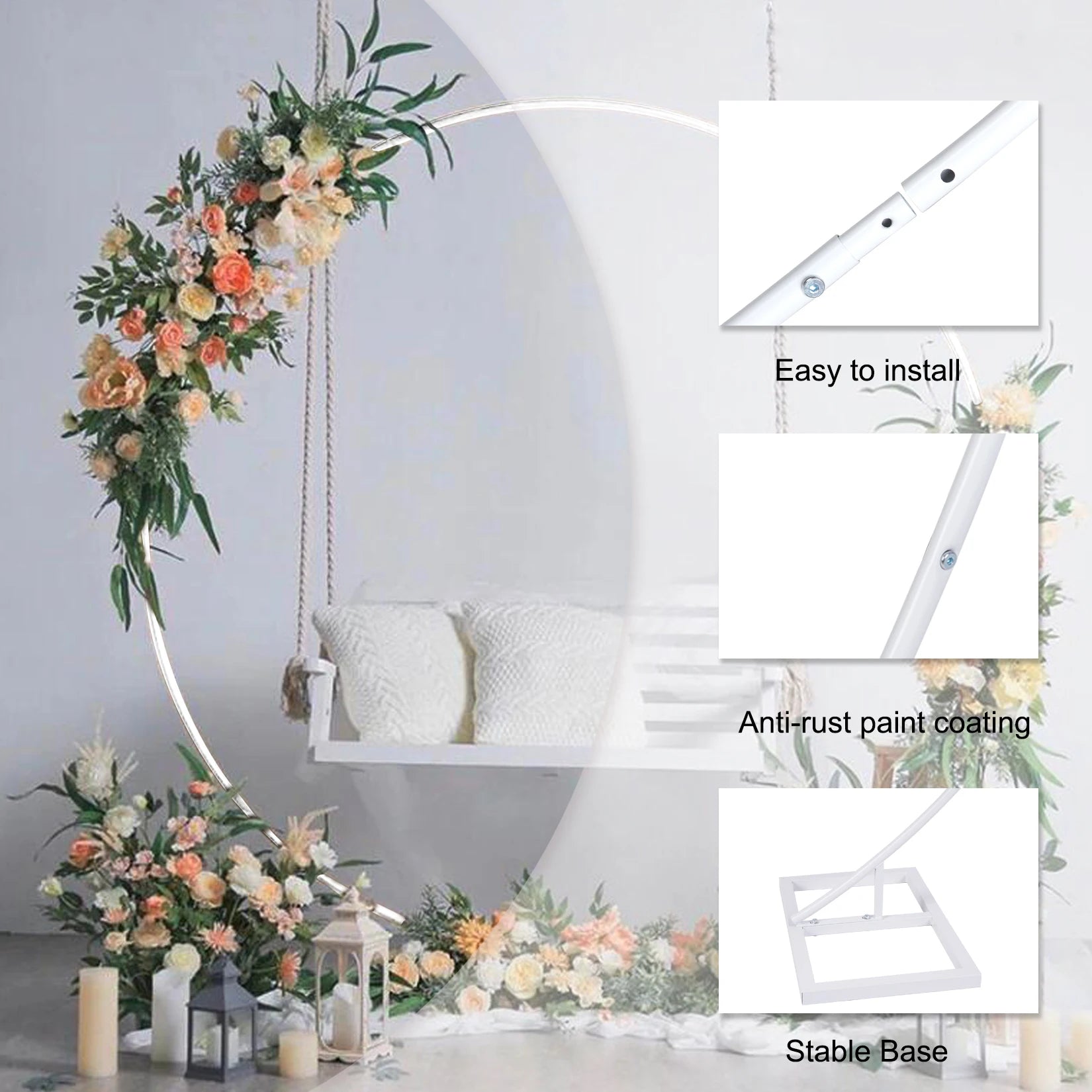 Ronde Bruiloftsboog Cirkel Frame – Metalen Backdrop Standaard voor Bruiloft, Ballonnen en Bloemen Decoratie