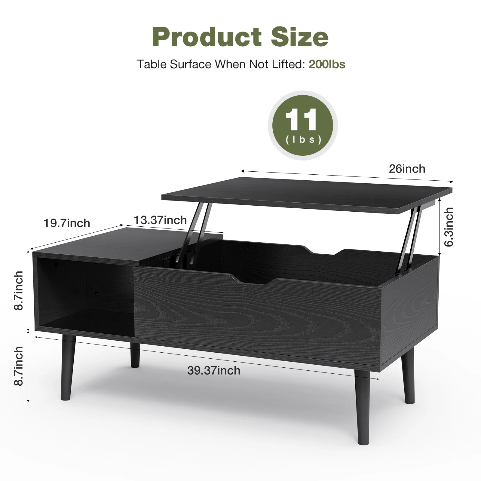 Verstelbare Salontafel met Lift‑Top en Opbergruimte – 100 × 50 cm