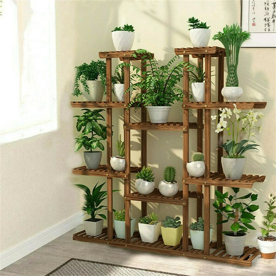 Houten Plantenrek 9 Niveaus – Grote Plantenstandaard voor Binnen & Buiten