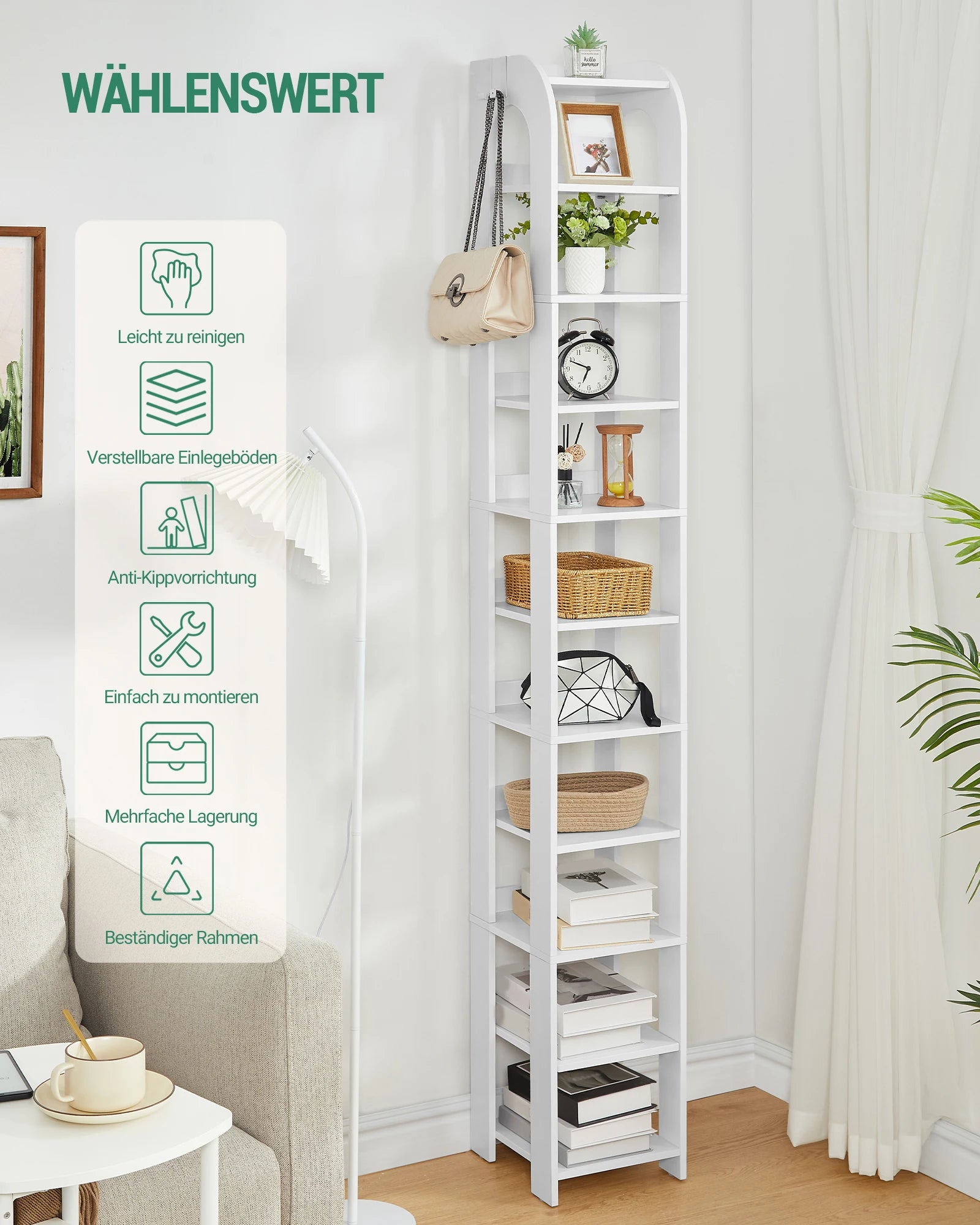 Smalle Schoenenkast 11 Lagen – Verticale Schoenenrek voor Kleine Ruimtes – Houten Schoenen Organizer met Haken