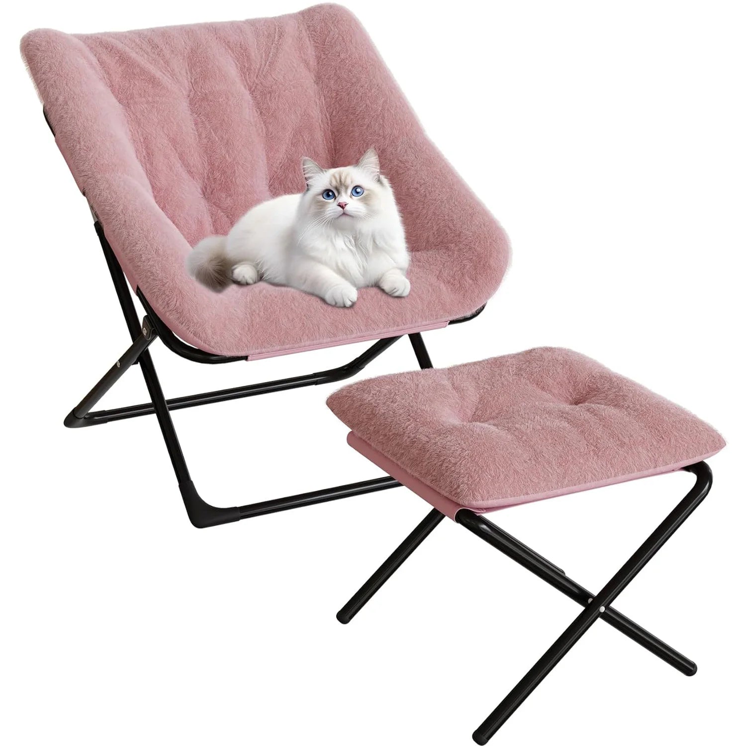 XL Opvouwbare Loungestoel met Faux Fur – Pluche Comfortstoel met Antislip Frame voor Woonkamer, Slaapkamer & Studentenkamer