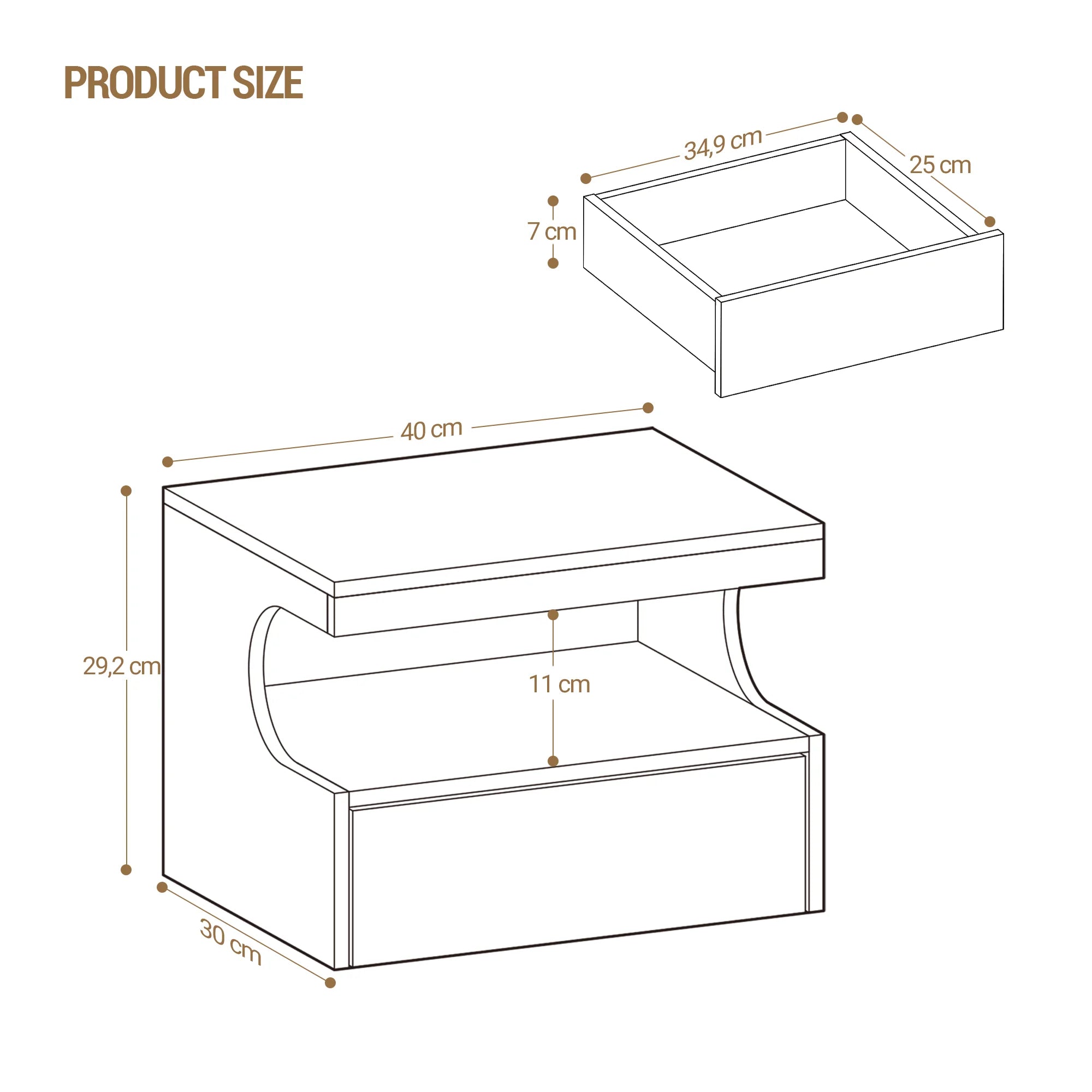 Zwevend Nachtkastje met Lade – Wandplank Bedside Table met Opbergruimte – Modern Minimalistisch Wit Design