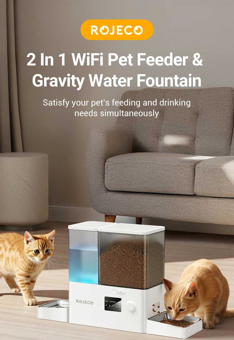 Automatische Voerbak met Waterfontein en WIFI App – 8,5L Slimme Voerdispenser voor Katten en Honden – Programmeerbaar & Op Afstand Bedienbaar