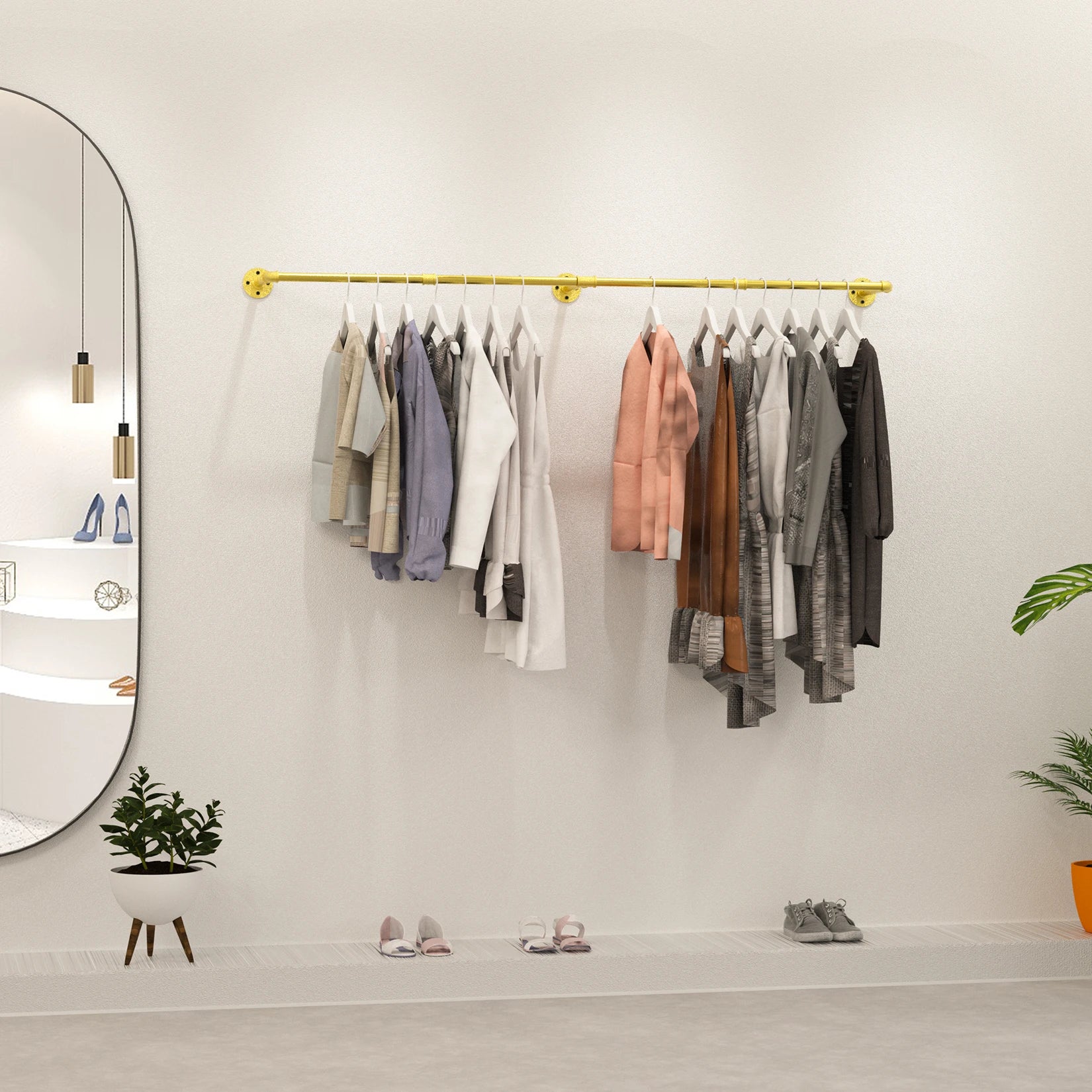 Industrieel Muur Kledingrek Buiswerk – Goud – Wand Kledingstang 180 cm – Ruimtebesparend en Stevig Metaal