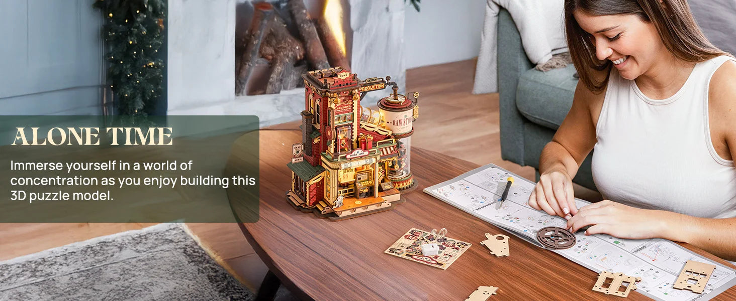 3D Houten Puzzel Dream Gift Factory – Mechanisch Model met Licht en Muziek – Bouwpakket voor Kinderen en Volwassenen