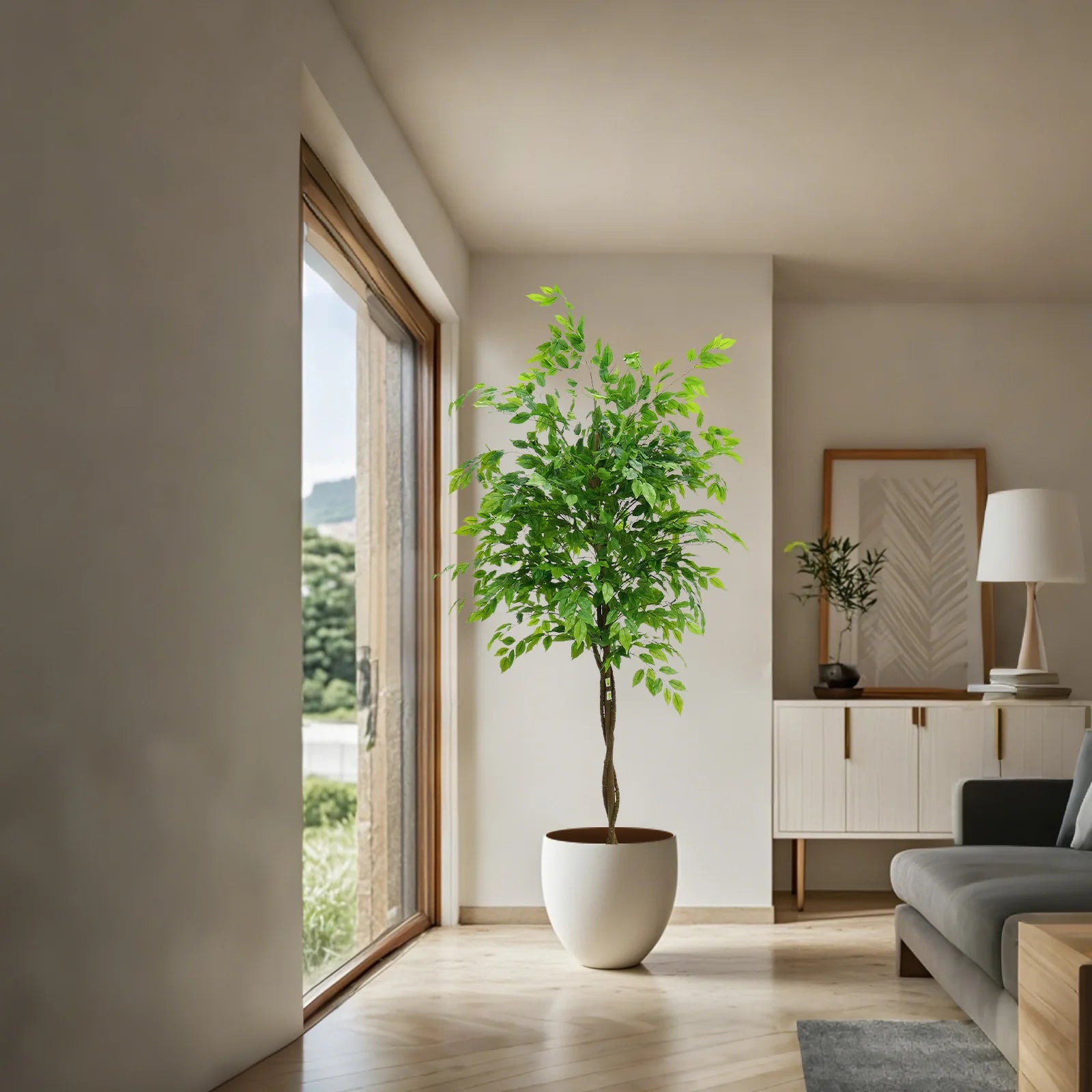 Kunstmatige Ficusboom 160–180 cm – Grote Nep Boom voor Binnen & Overdekt Buiten – Realistische Kunstplant Woonkamer & Kantoor