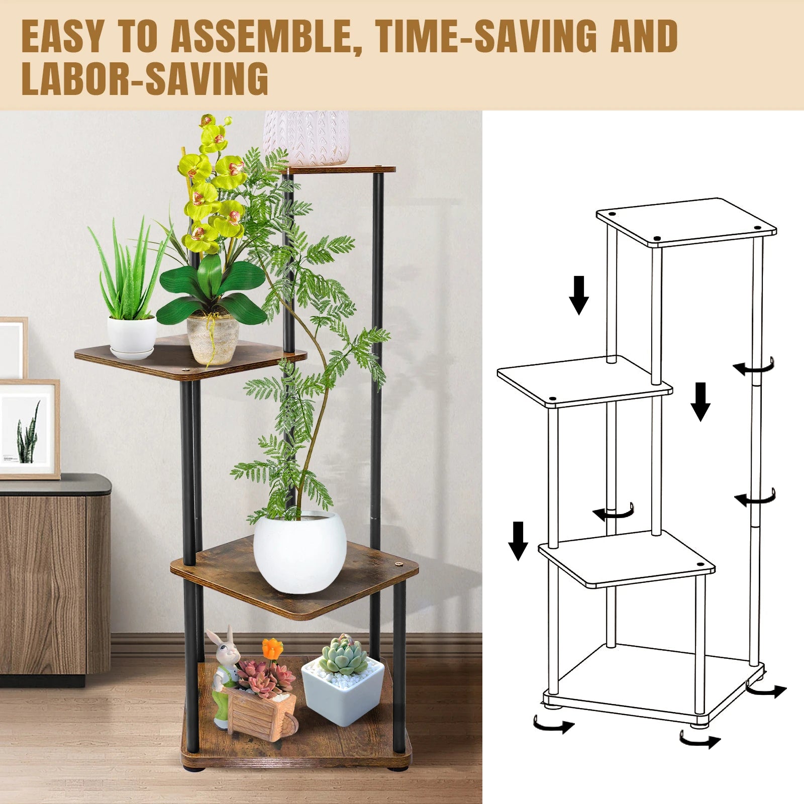 Metalen Plantenstandaard – Compacte Hoek Plantenrek voor Binnen & Buiten