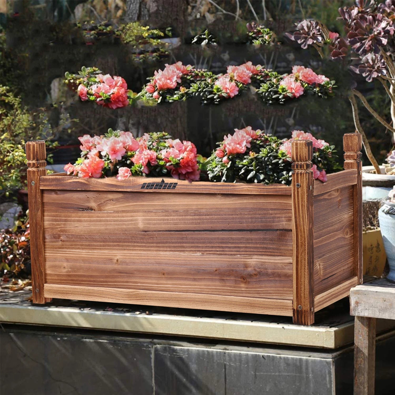 Houten Verhoogde Plantenbak Buiten – Massief Dennenhout Bloembak voor Tuin & Balkon – Verhoogde Tuinbak voor Groenten, Kruiden en Bloemen