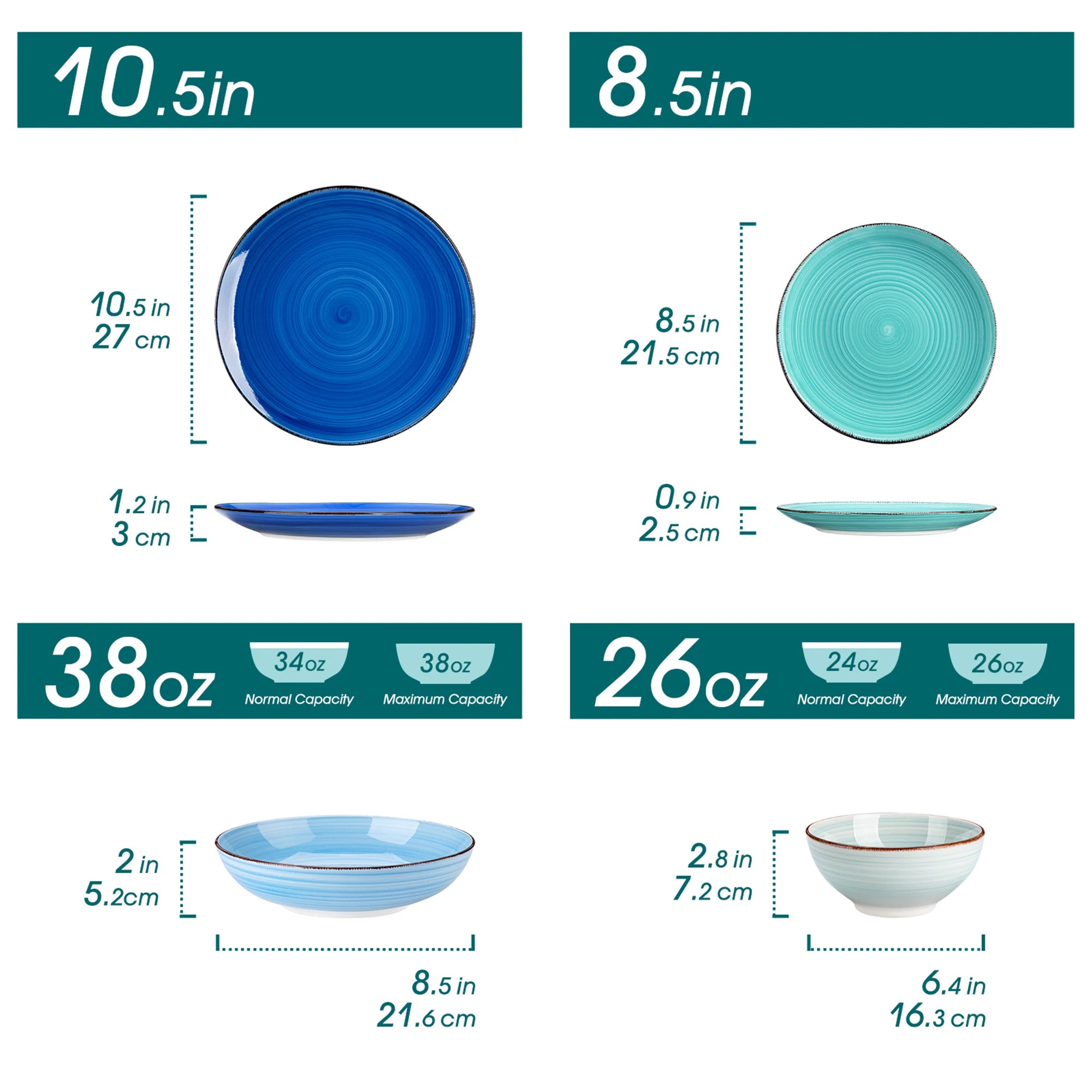 Keramisch Servies Set 12/24/48-delig – Luxe Porselein Serviesset met Handgeschilderd Spiraal Design – Vaatwasser- & Magnetronbestendig