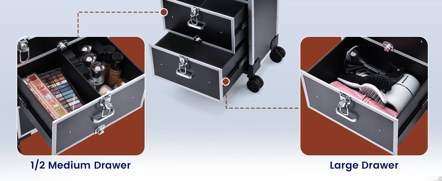 Professionele Cosmetica Trolley met Slot – Grote Make-up Train Case met Lades en Wielen – Duurzaam PVC Organizer voor Visagisten en Make-up Lovers