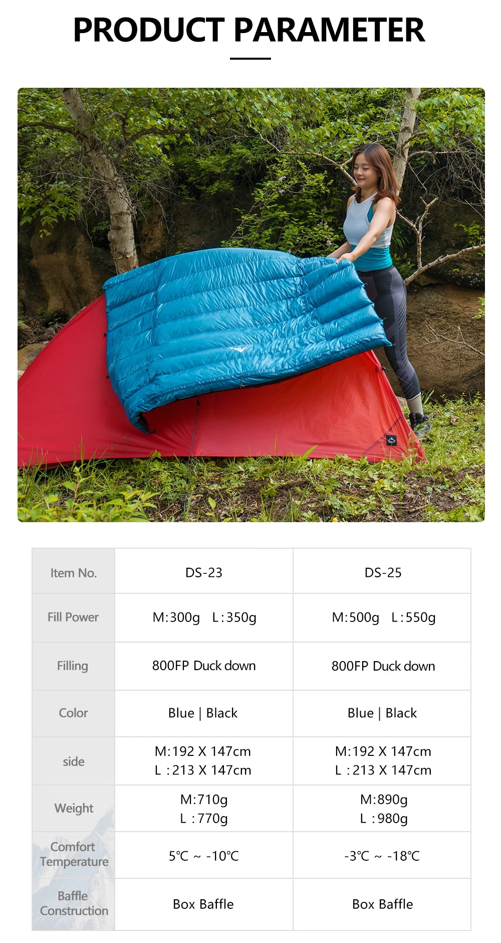 Ultralichte slaapzak 800FP eendendons – ideaal voor kamperen en outdoor