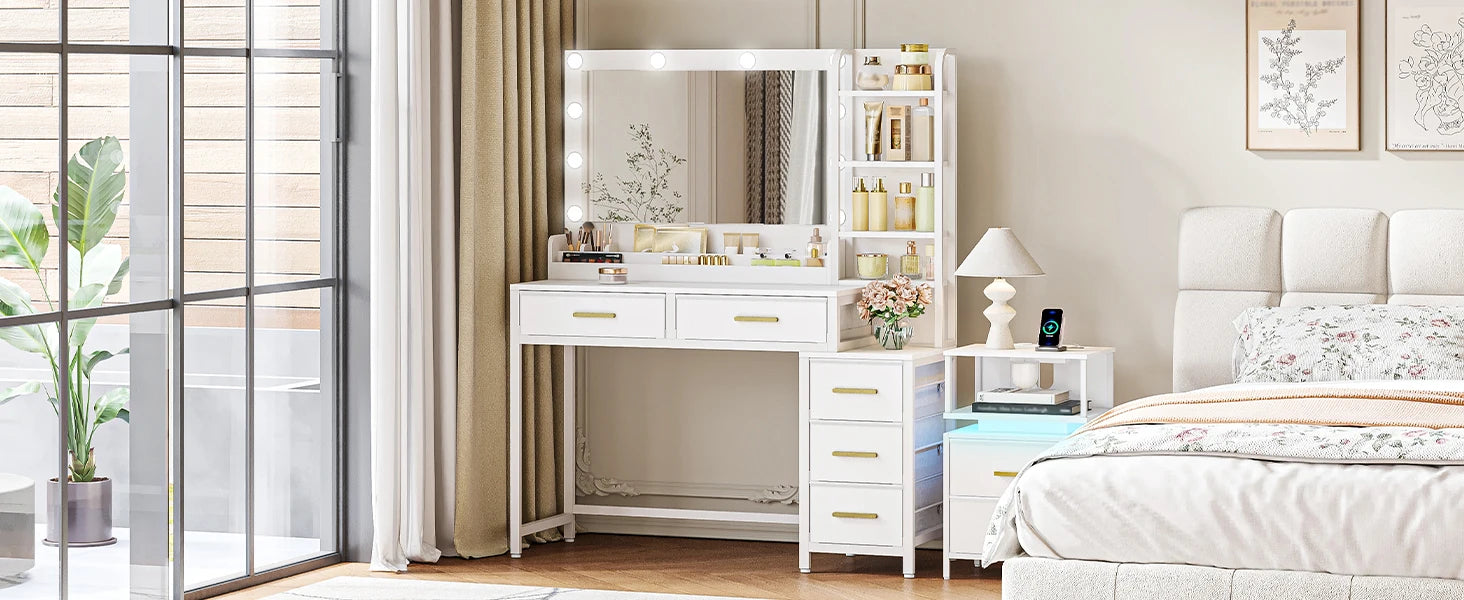 Moderne Make‑up Dressing Table met Grote Spiegel en 5 Laden – Stijlvolle Opbergoplossing