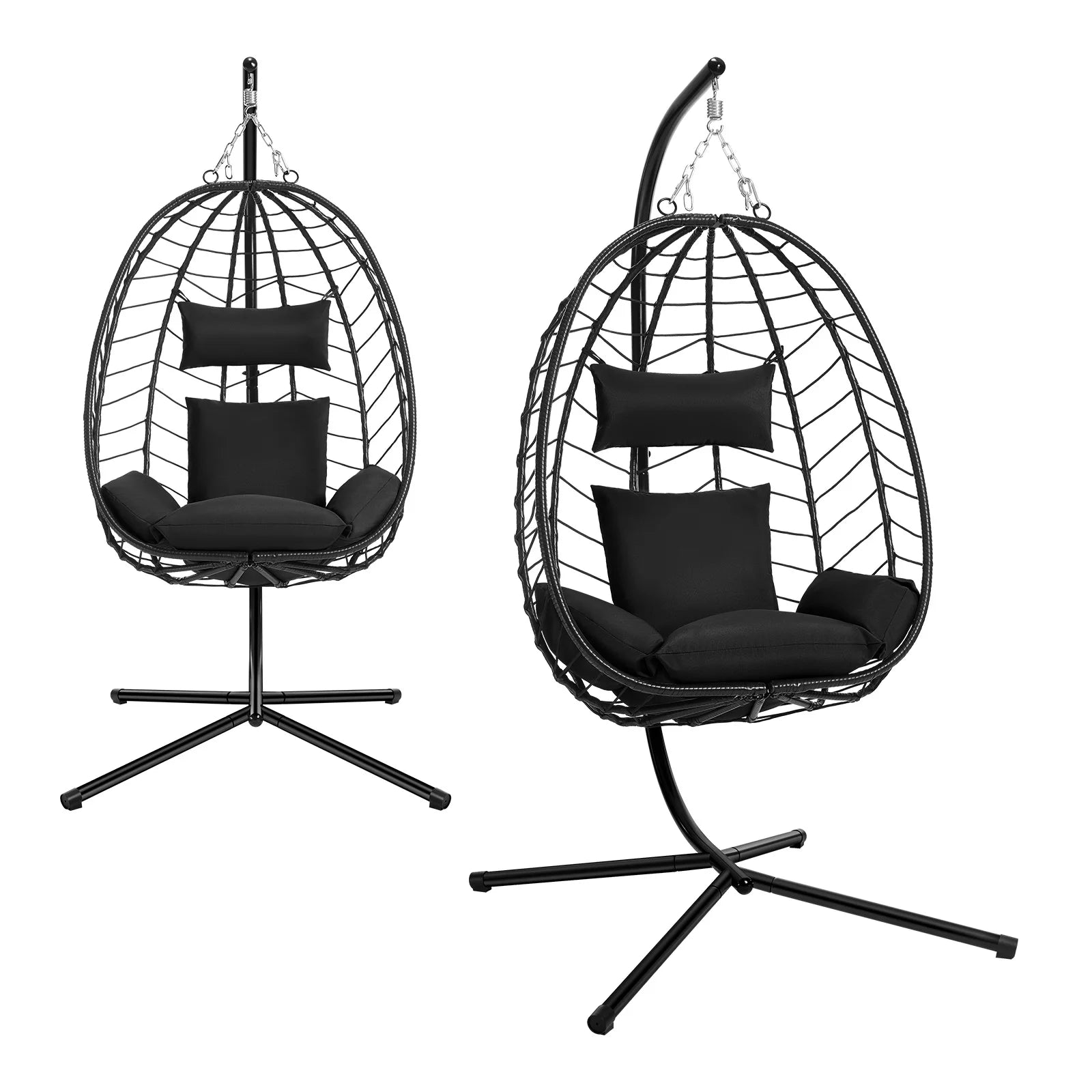 Egg Chair Hangstoel met Standaard – Schommelstoel voor Tuin, Balkon & Woonkamer – Inclusief Kussen en Hoofdsteun – Belastbaar tot 150 kg