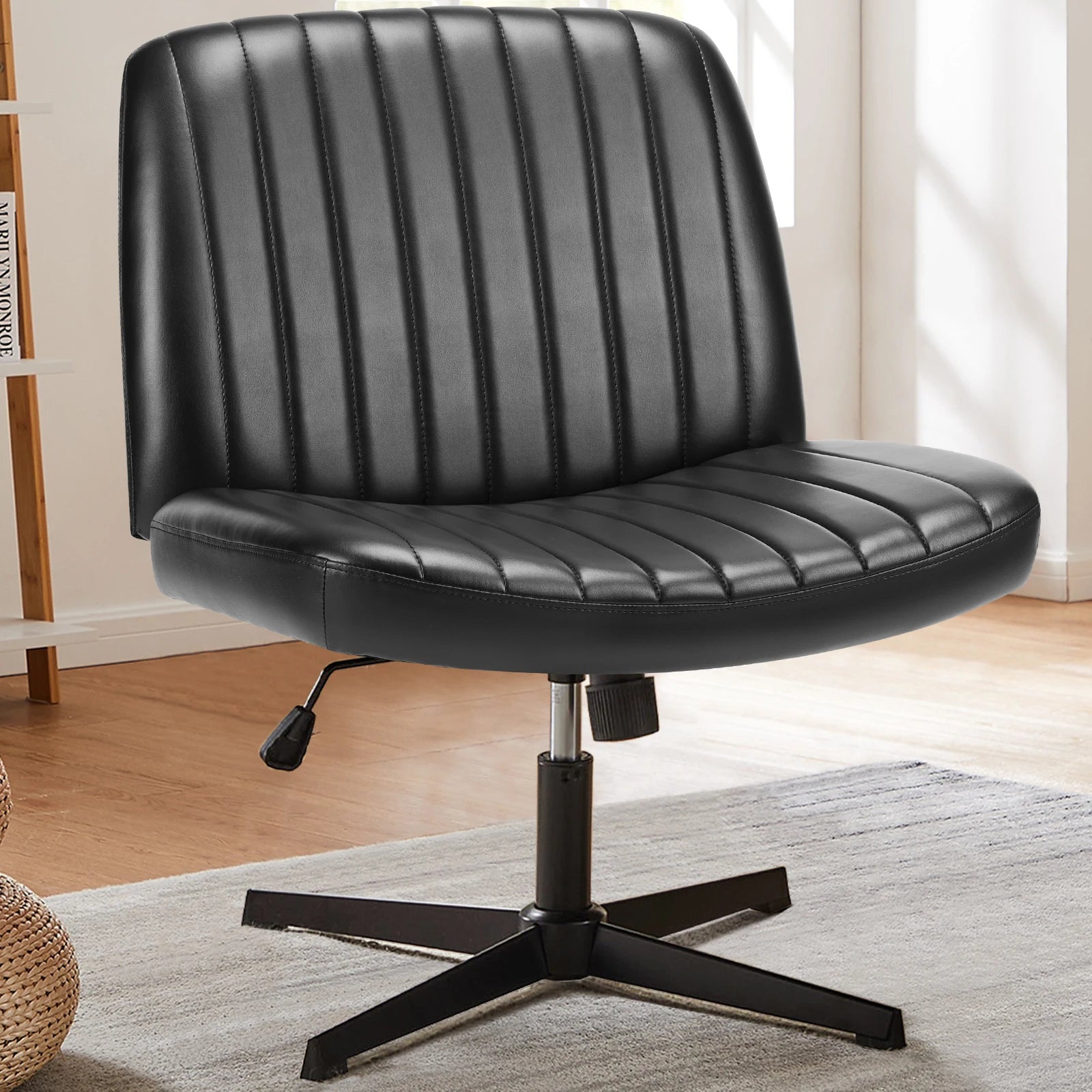 Brede verstelbare armloze draaistoel voor kantoor, woonkamer, gaming & bureau – comfortabele stof – 360° swivel