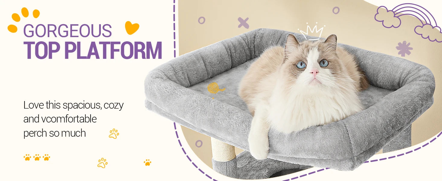 210 cm Grote Krabpaal Kattenboom – Luxe Multi-Level Kattenhuis met Krabpalen, Hangmat & Speelgoed voor Grote en Meerdere Katten