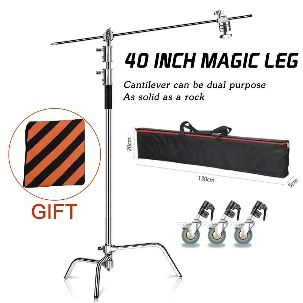 Heavy Duty C-Stand Lichtstatief 2,6M / 3,3M – RVS Fotografie Statief voor Studio, Camera, Softbox en LED Lamp