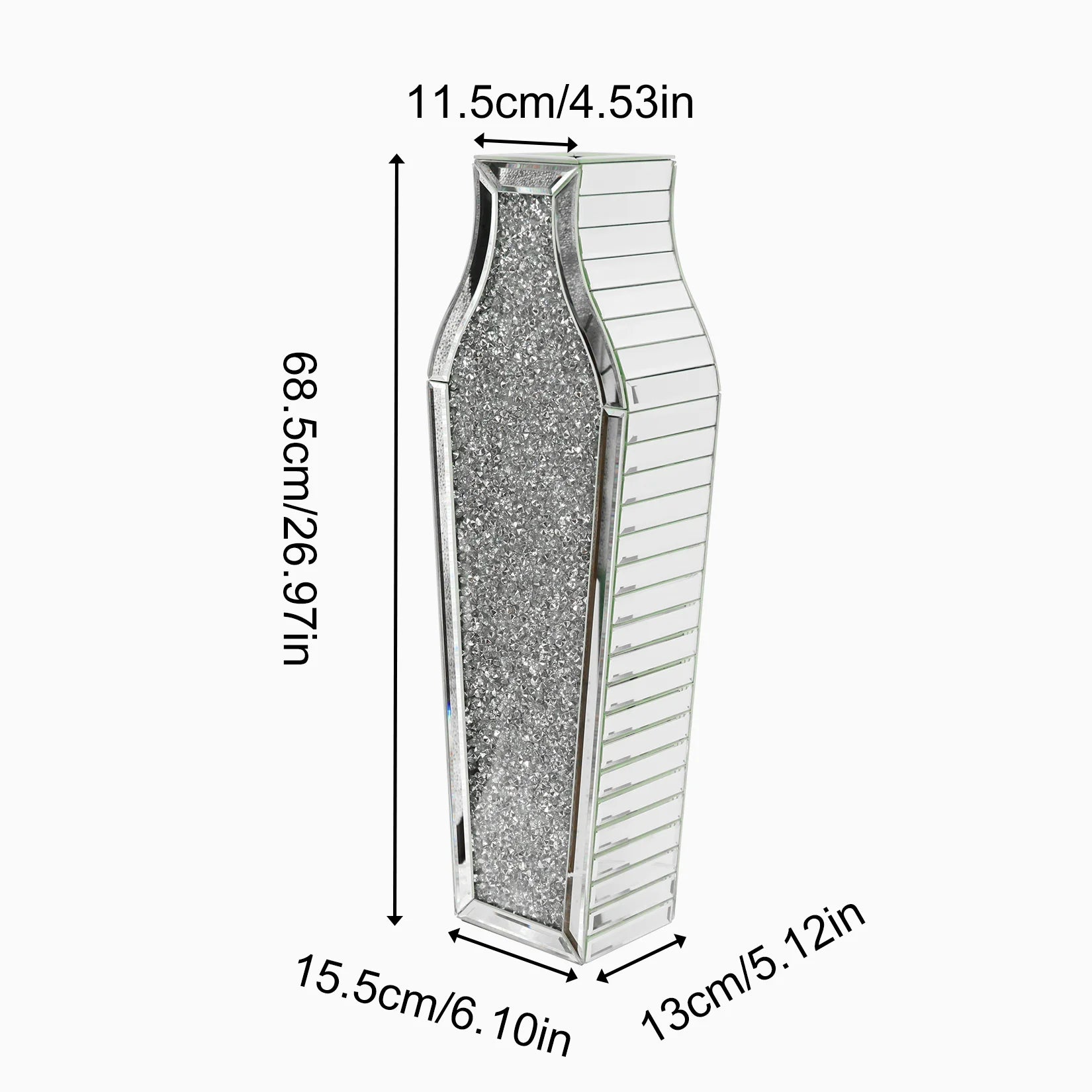 Hoge Spiegelende Bloemvaas 68,5 cm – Luxe Diamant Design Vloervaas Zilver voor Woonkamer en Interieur