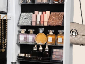 Sieradenkast met Spiegel en LED Verlichting – Staande Sieraden Organizer met Kledingrek, Opbergrek en Wielen