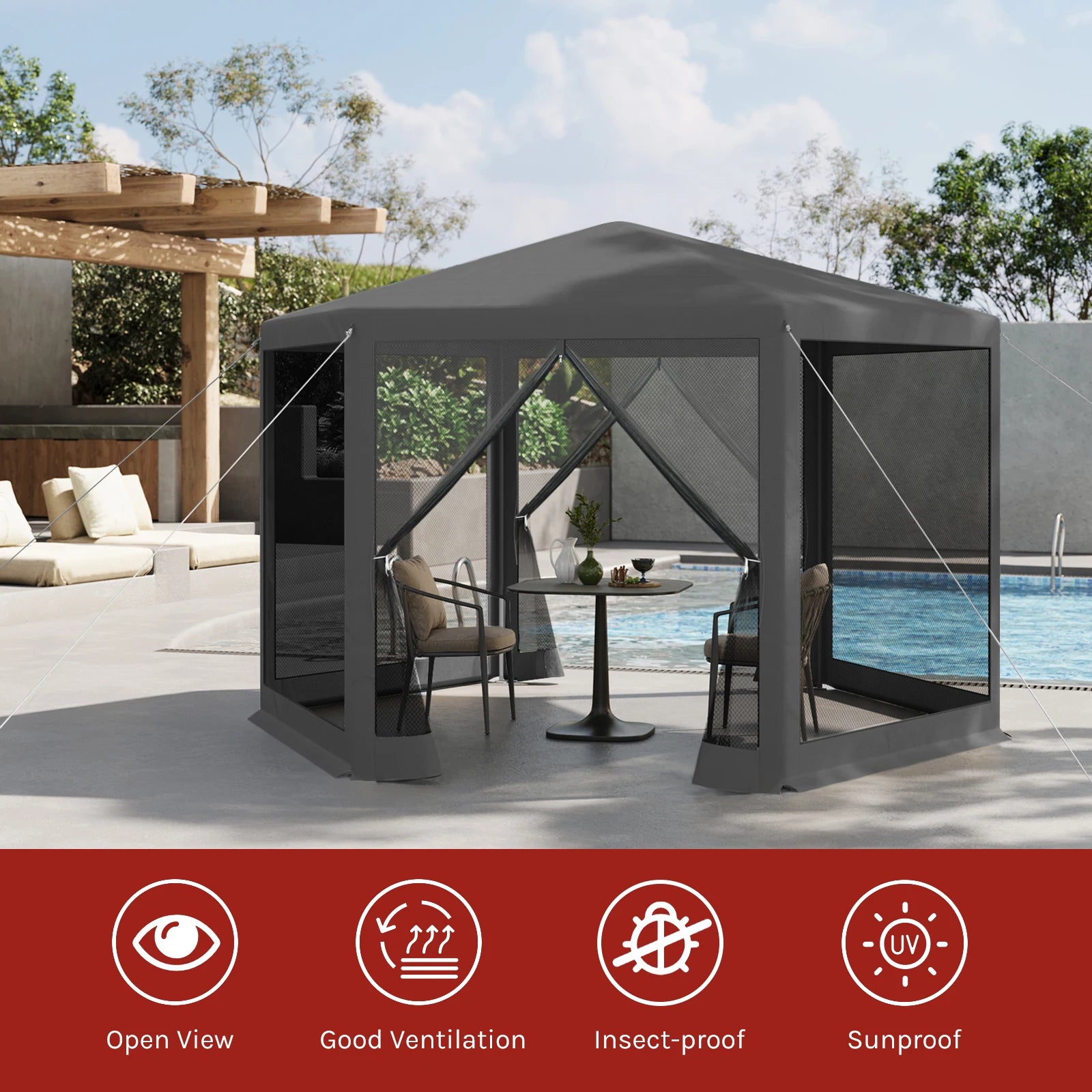 Tuinpaviljoen 3,8 x 3,3 m met Klamboe – Tuinhuisje met Mesh Zijwanden, UV-Bescherming & Luifel voor Tuin en Terras