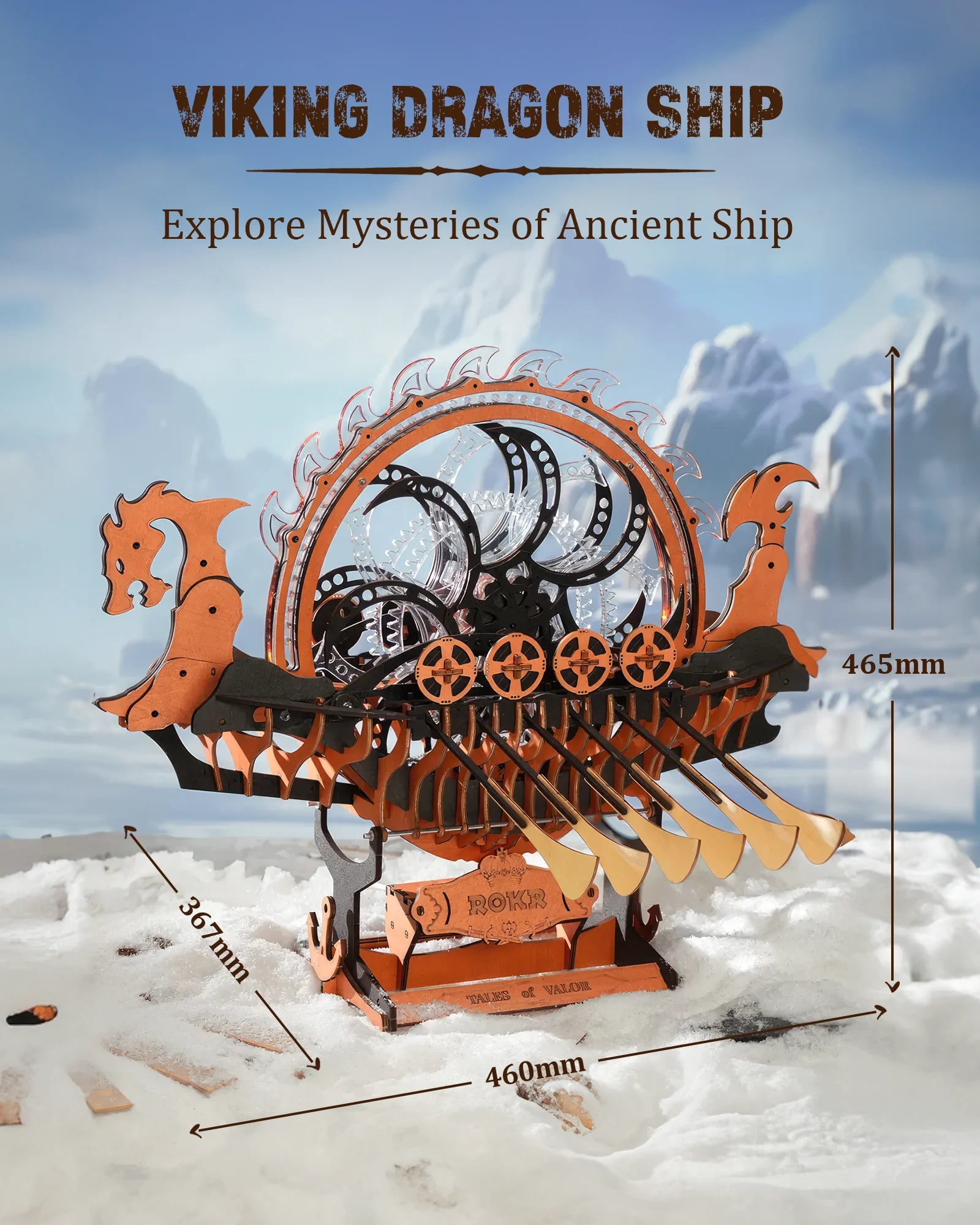 3D Houten Vikingschip Puzzel – Bewegend Model met LED Verlichting – Educatief Houten Speelgoed voor Kinderen en Volwassenen