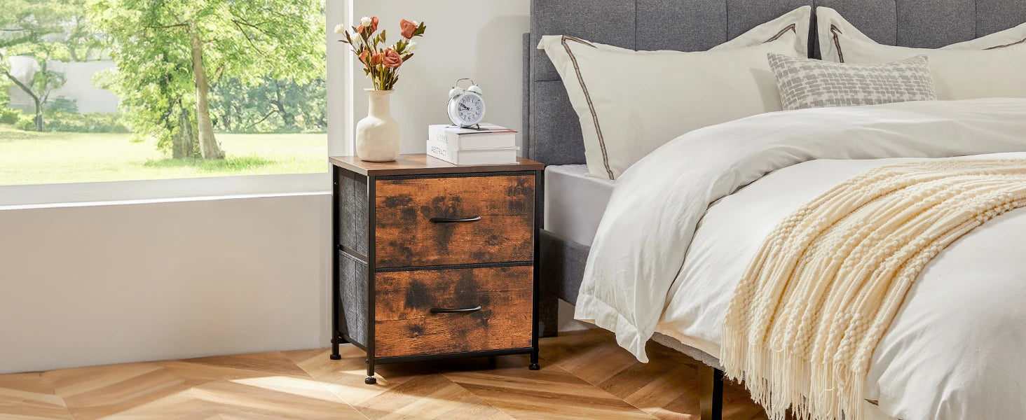 Multifunctioneel Nachtkastje met 2 Stoffen Lades – Modern Bijzettafel voor Slaapkamer en Woonkamer