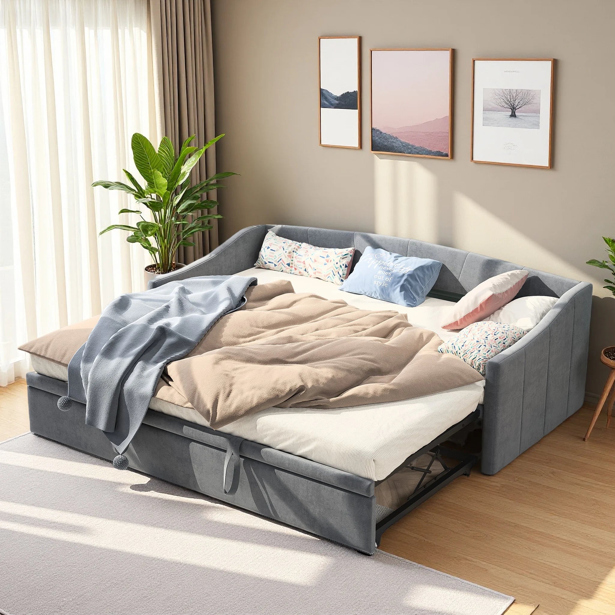 Fluwelen 2‑in‑1 Slaapbank 90×200 cm – Multifunctionele Bank & Bed