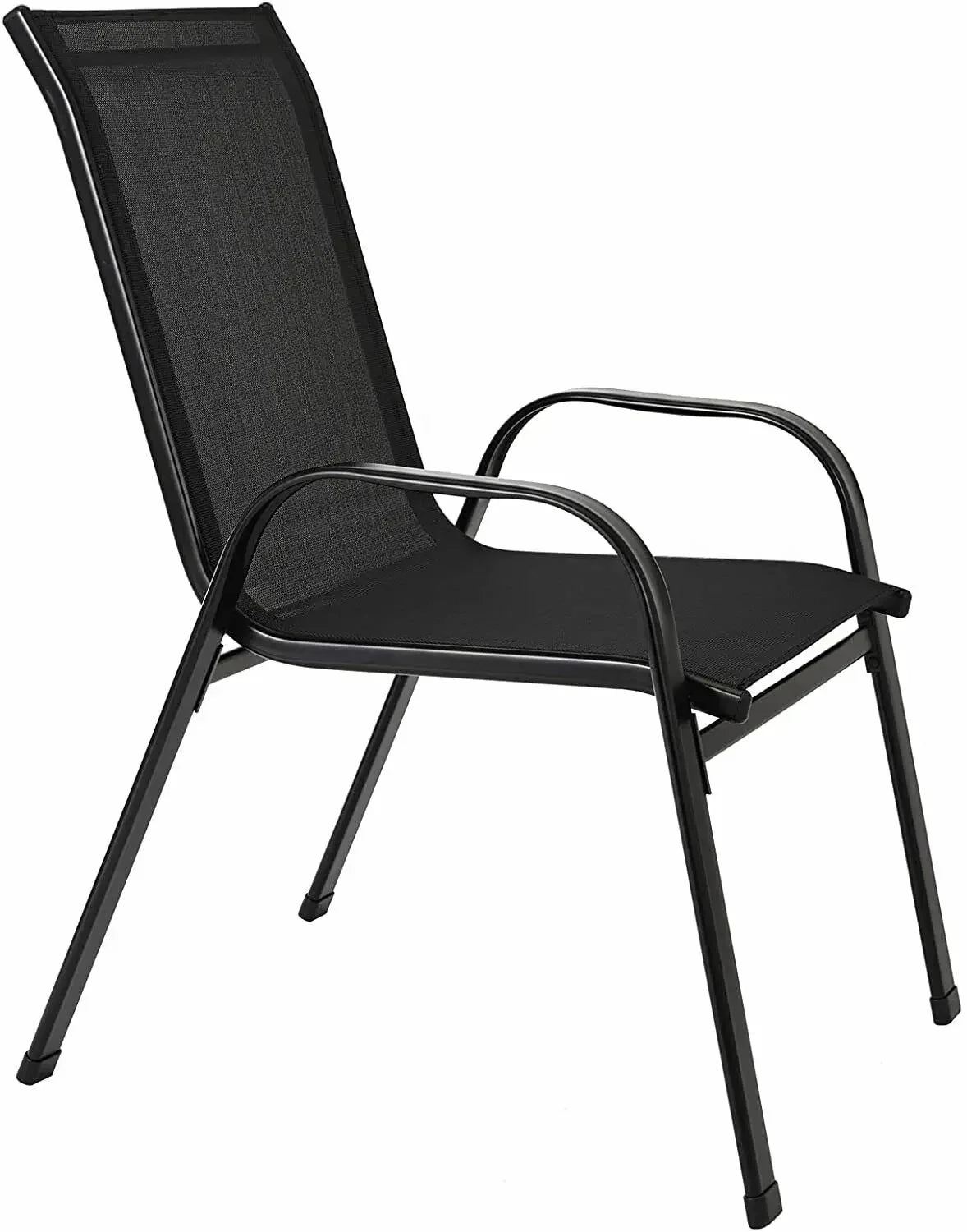 Set van 4 Stapelbare Tuinstoelen – Metalen Tuinstoelen met Hoge Rugleuning & Teslin Zitting – Zwart – Tot 150 kg