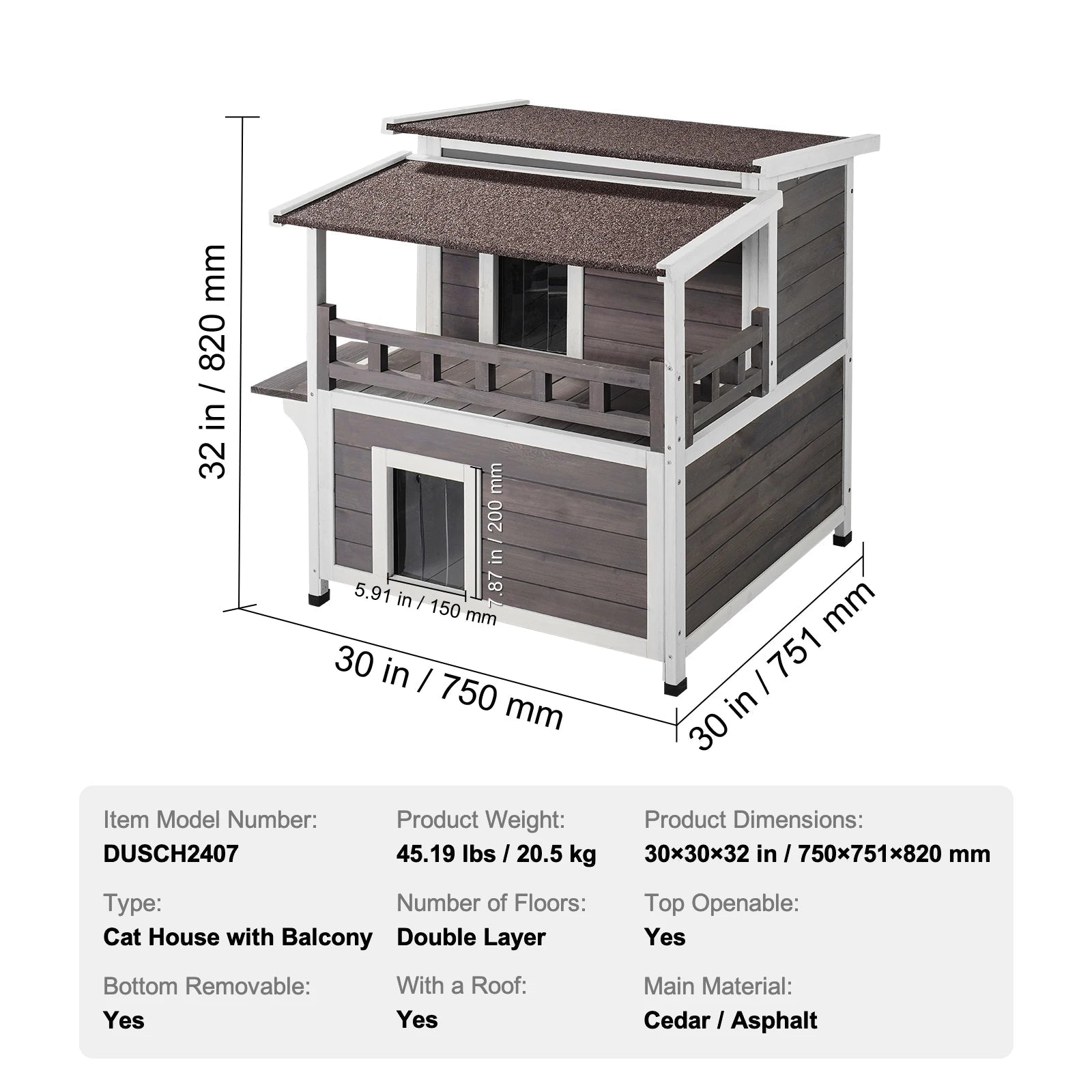 Buiten Kattenhuis Hout 2 Verdiepingen – Weerbestendig Kattenverblijf met Balkon en Dak – Luxe Kattenhuis voor Buiten