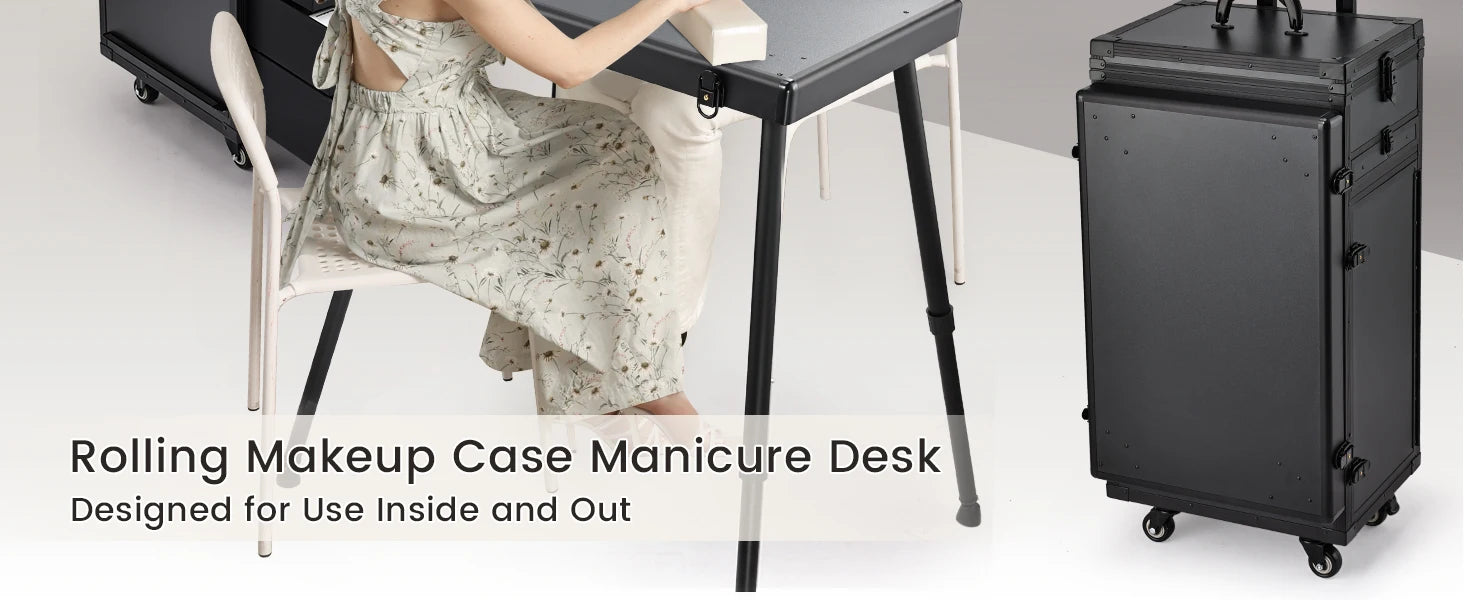 Mobiele Manicure Tafel met 5 Lades – Rijdende Nageltafel op Wielen – Opvouwbaar en Ruim Opbergstation voor Nagelstudio en Thuisgebruik