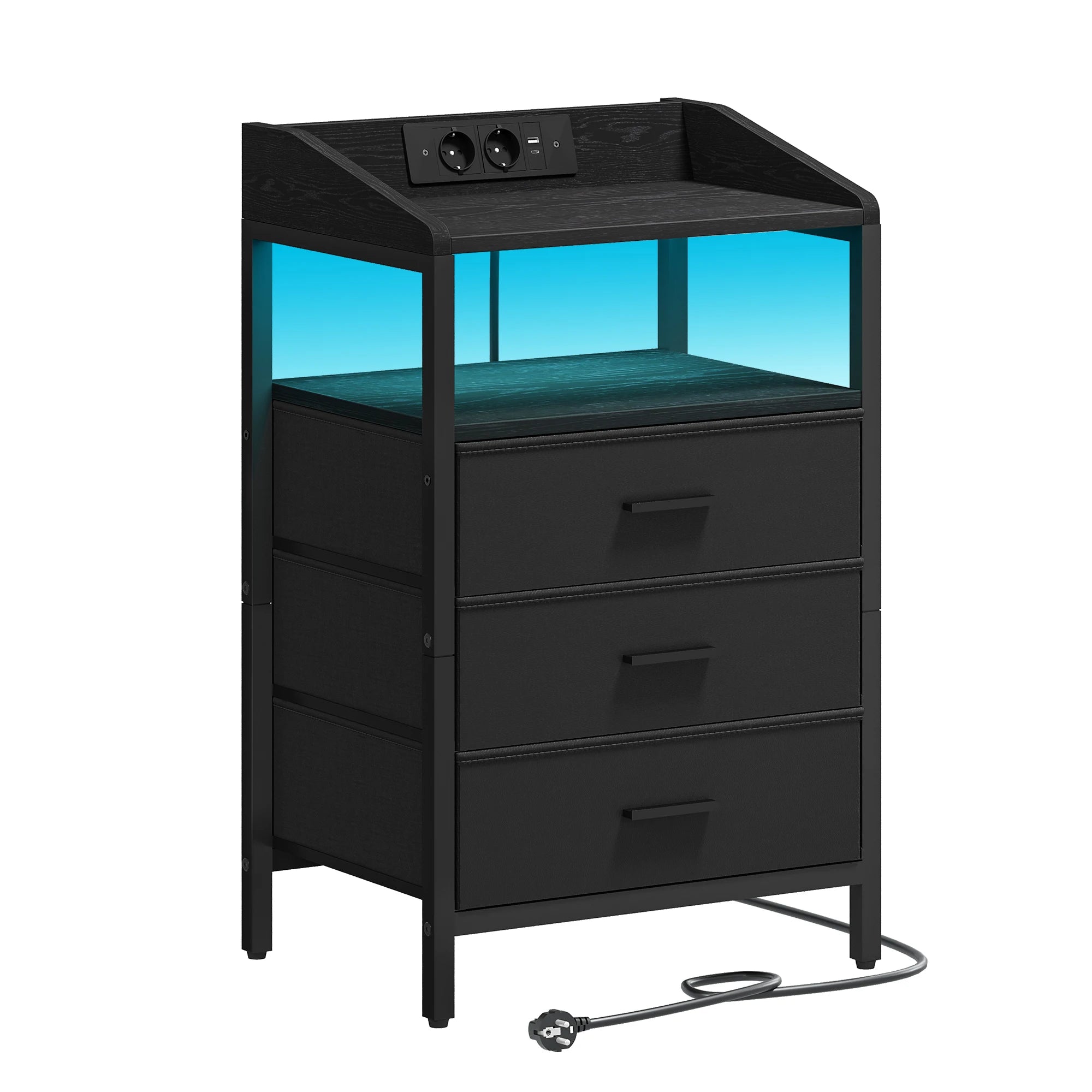 LED Nachtkastje met Oplaadstation en USB – Moderne Bijzettafel met 3 Lades en Plank – Wit/Zwart